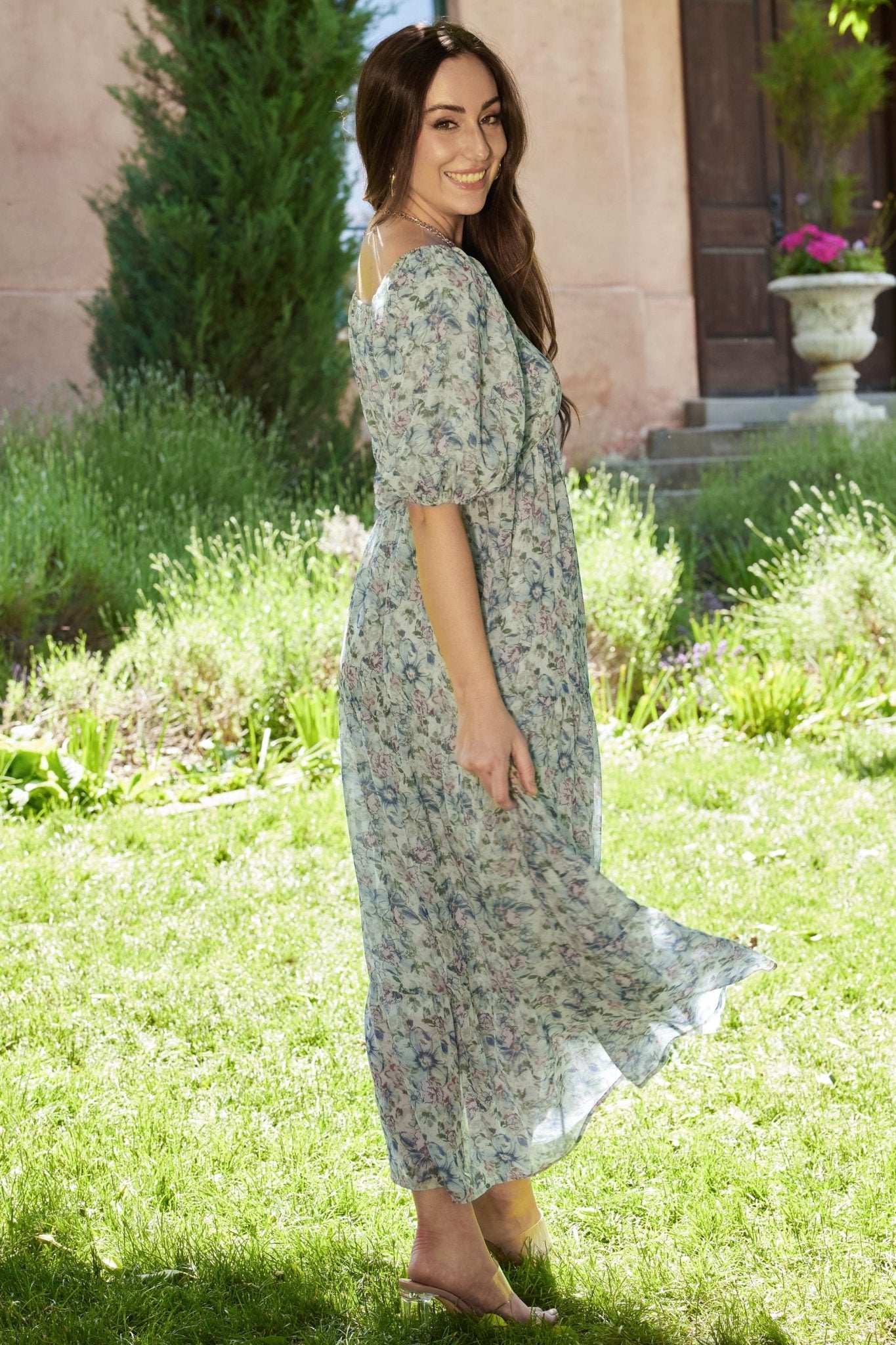 knee length dresses for ladies Baltic Born Womens Ginny Maxi Dress | Light Green Floral