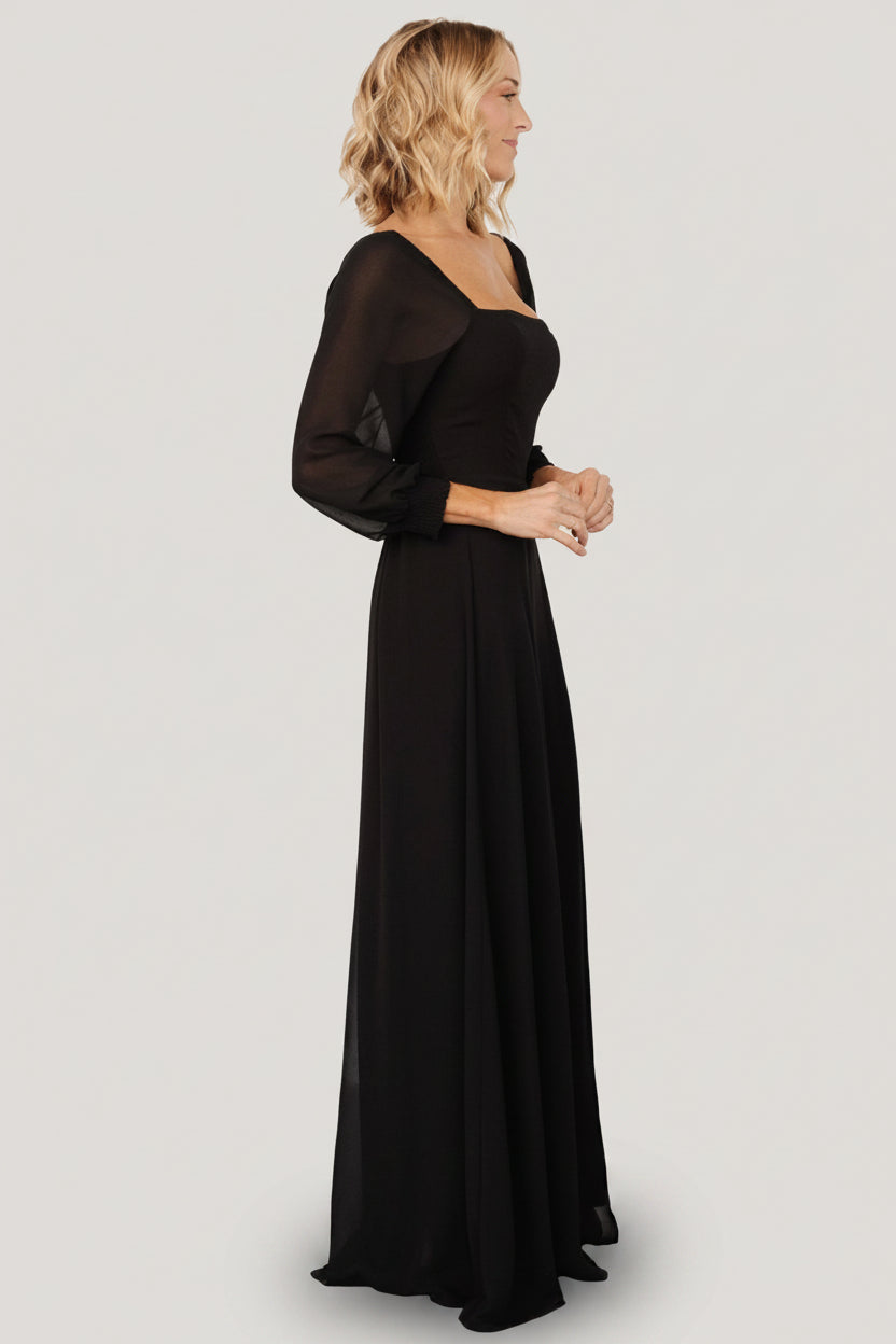Giselle Maxi Dress - Black, Smocked Bodice