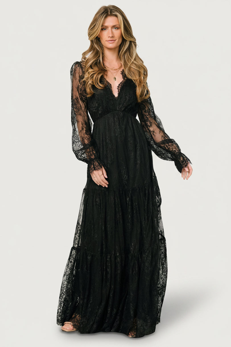 Baltic Born Womens Gloria Lace Maxi Dress | Black