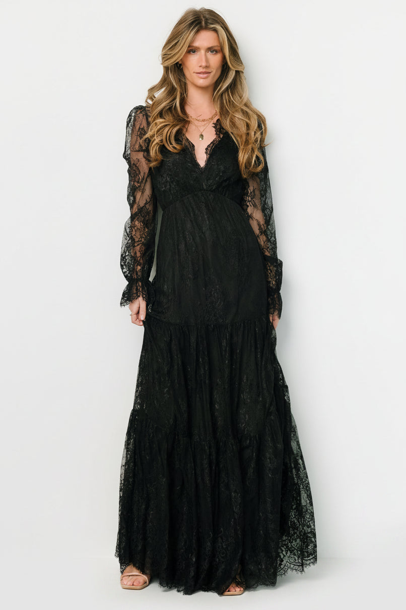 Baltic Born Womens Gloria Lace Maxi Dress | Black