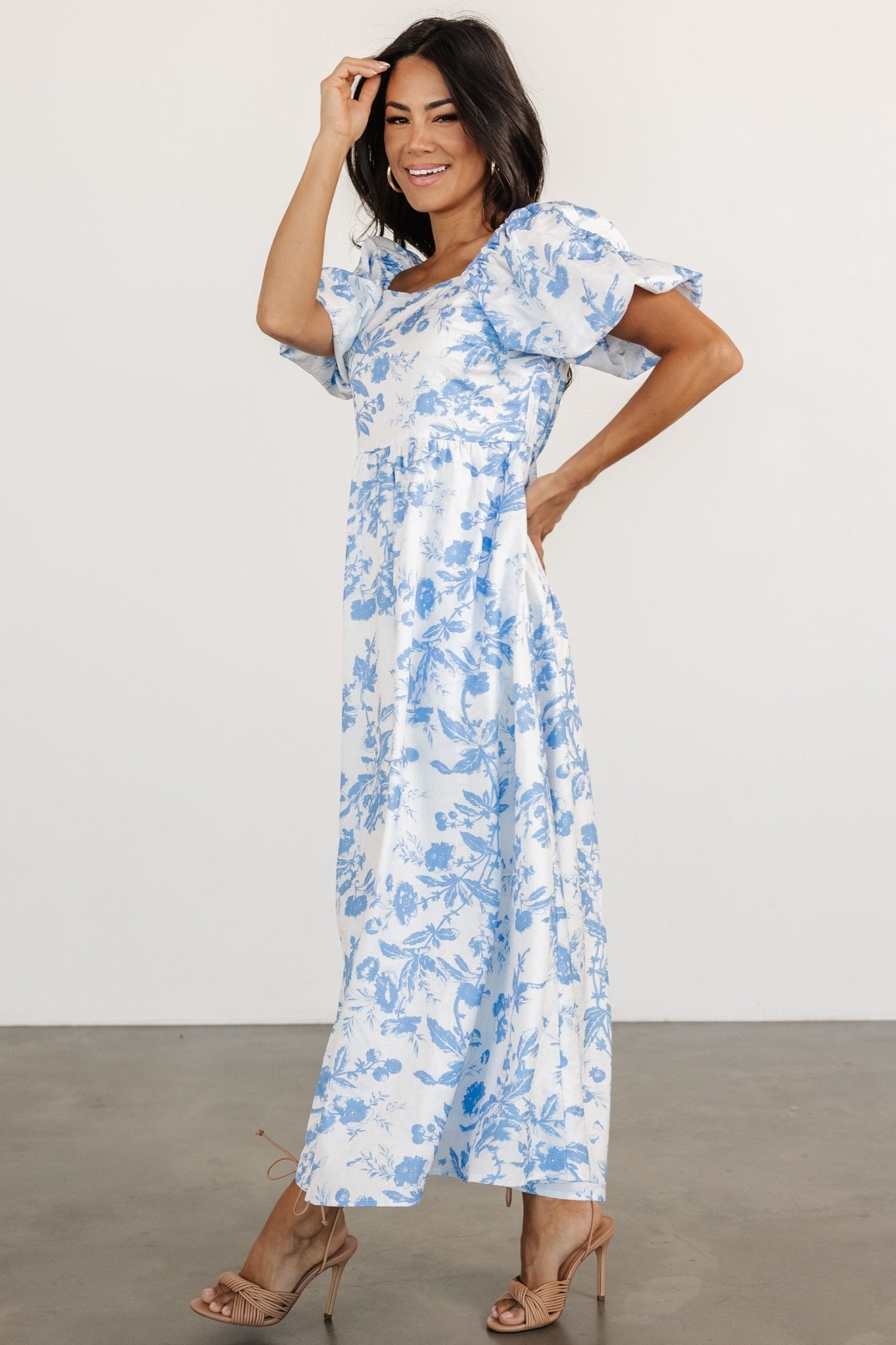 Graceland Maxi Dress | White + Blue Floral | Baltic Born