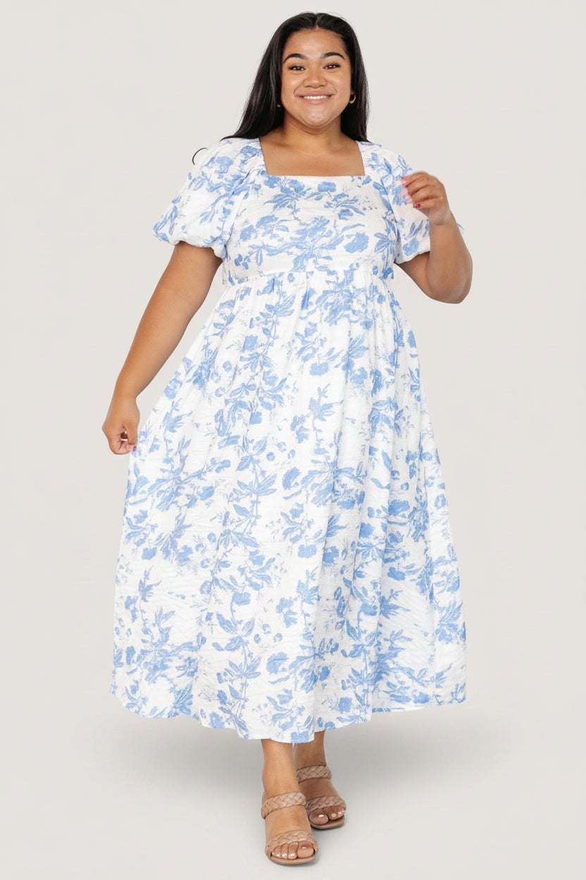 Graceland Maxi Dress — White & Blue Floral