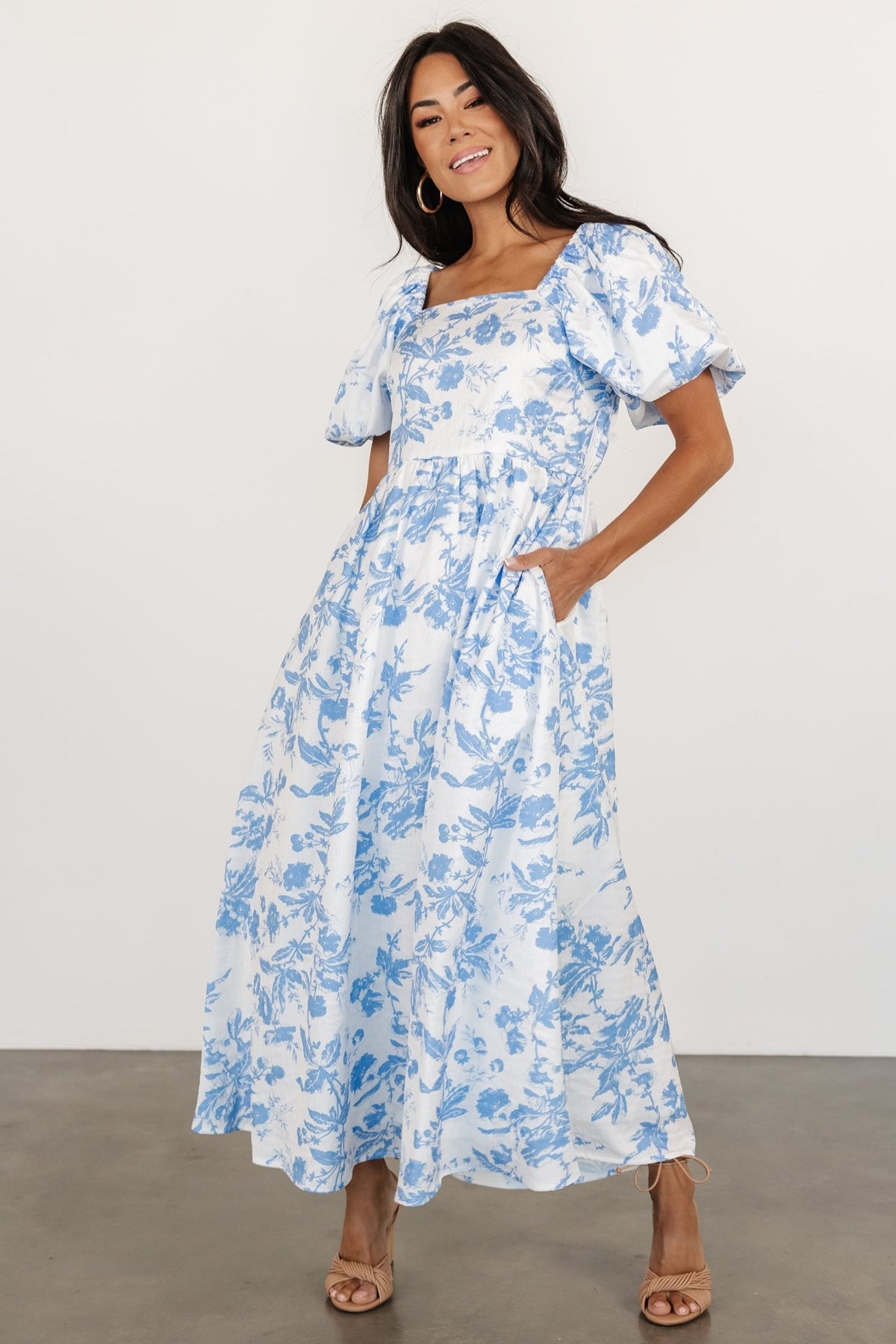 Graceland Maxi Dress | White + Blue Floral | Baltic Born