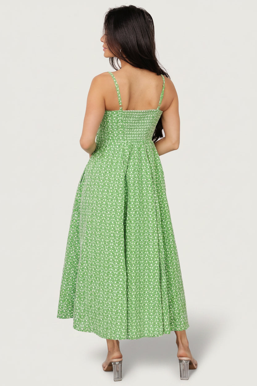Gracelyn Embroidered Sweetheart Dress | Green Floral