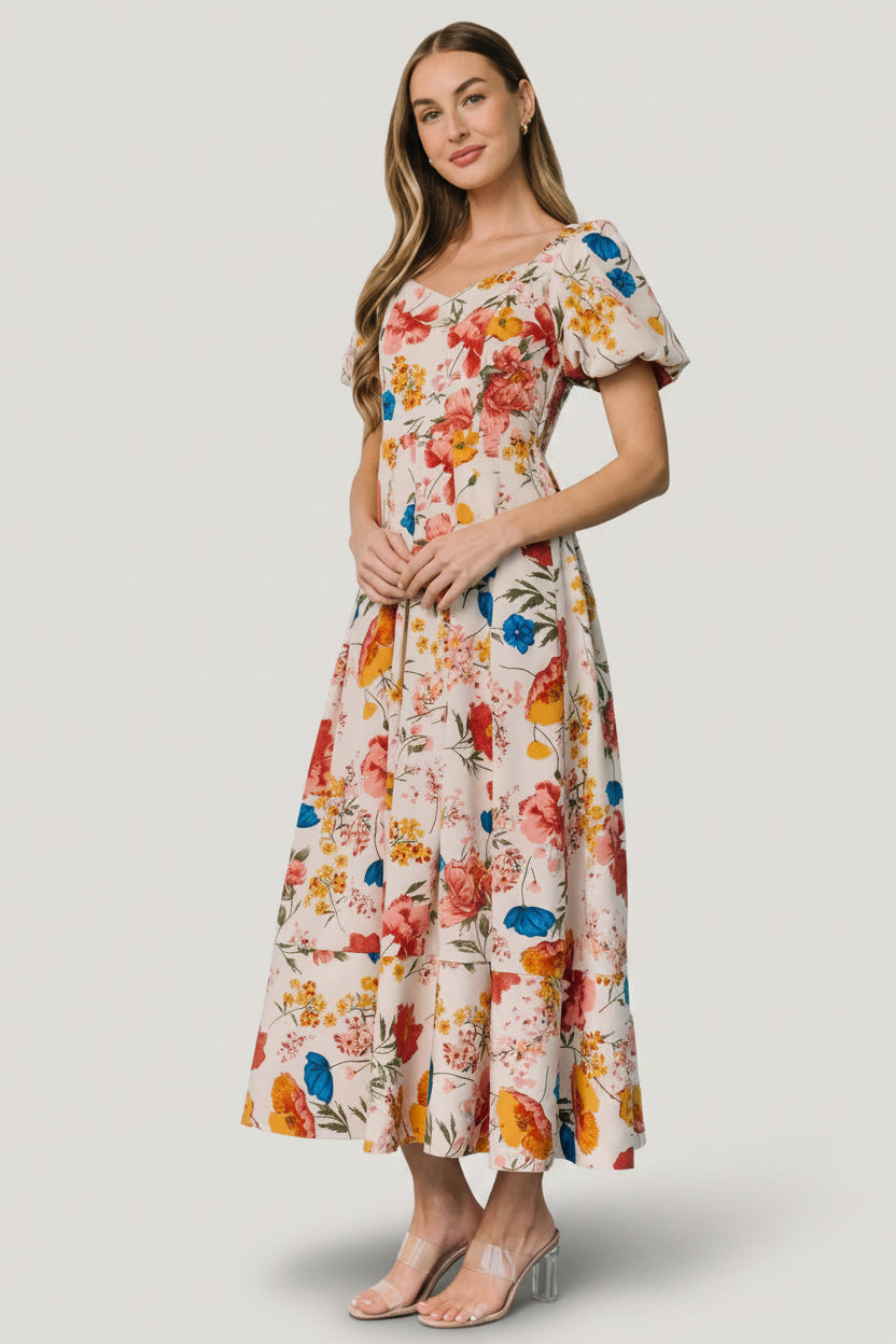 Baltic Born Womens Greta Pleated Maxi Dress | Cream Multi Floral | Size: XL Baltic Born Womens Greta Pleated Maxi Dress | Cream Multi Floral | Size: XL