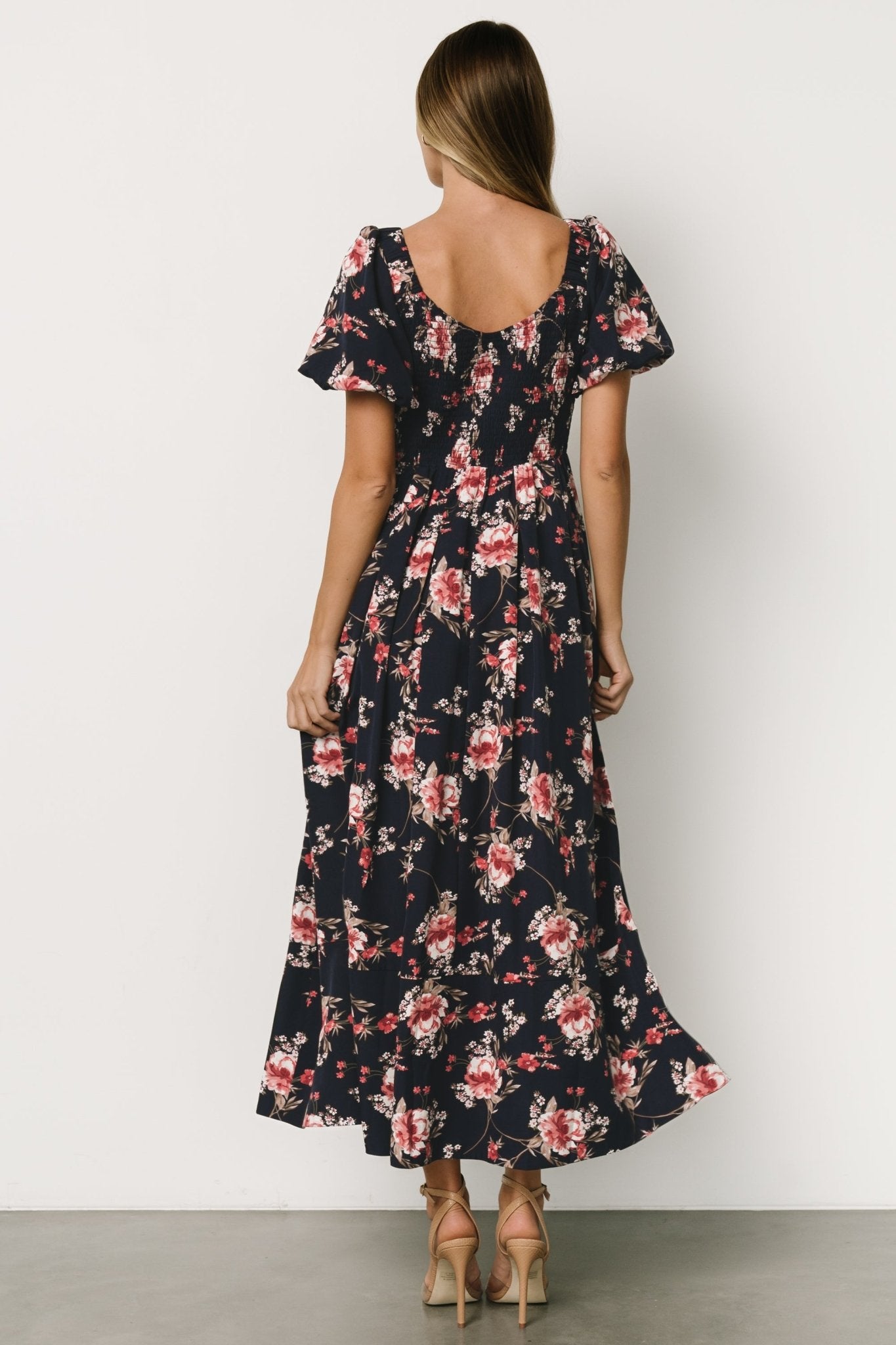 Greta Pleated Maxi Dress | Navy + Pink Floral - Baltic Born