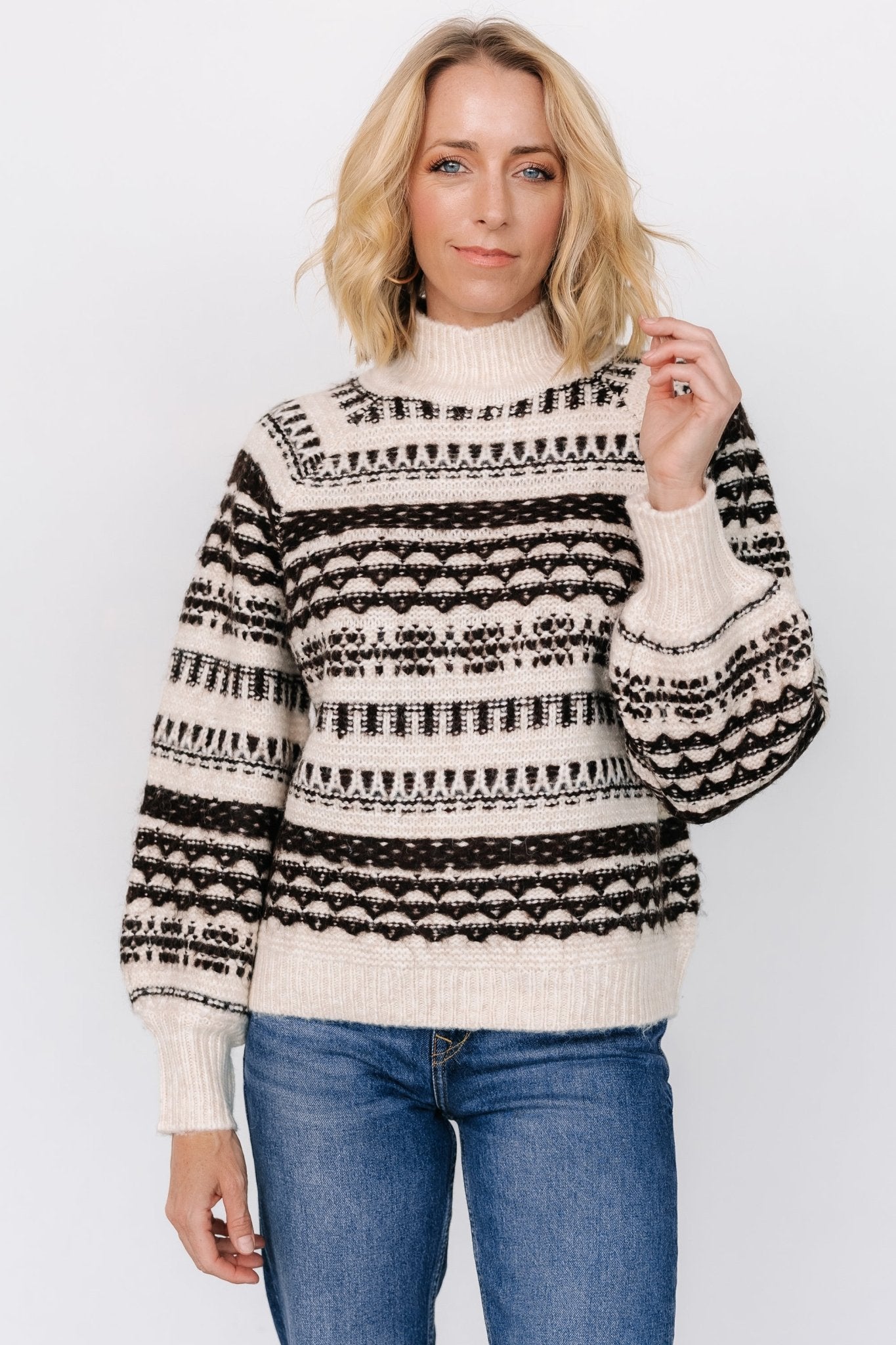 Guadalupe Mock Neck Sweater | Ivory + Chocolate - Baltic Born