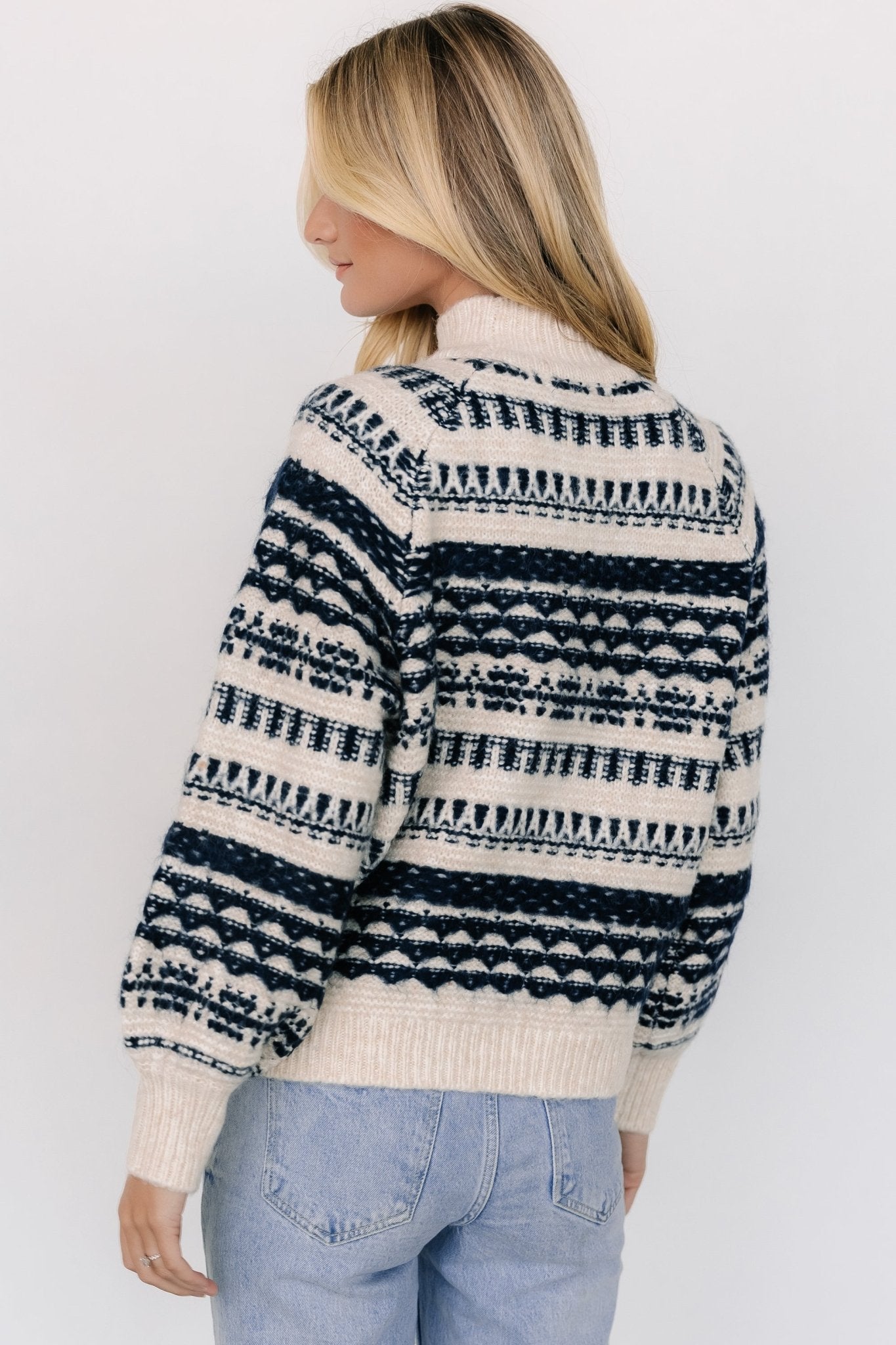 Guadalupe Mock Neck Sweater | Ivory + Navy - Baltic Born