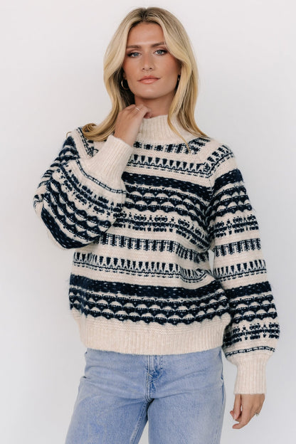 Guadalupe Mock Neck Sweater | Ivory + Navy - Baltic Born