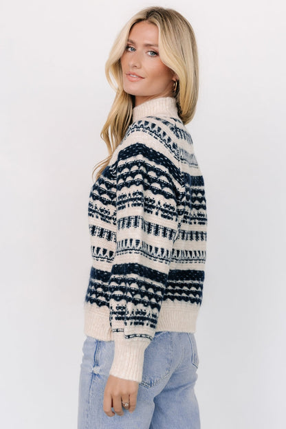 Guadalupe Mock Neck Sweater | Ivory + Navy - Baltic Born