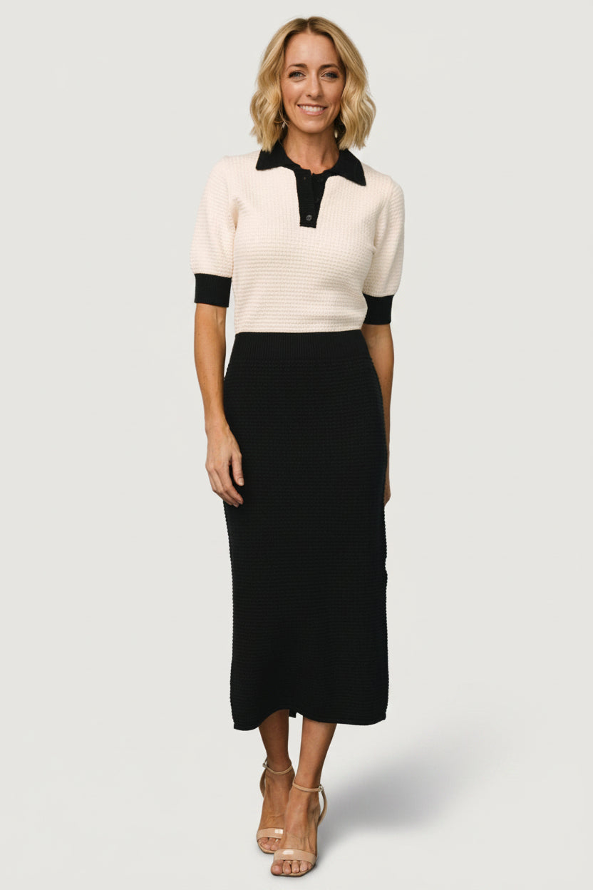 Gwendolyn Collared Midi Dress | Navy + Cream – Baltic Born
