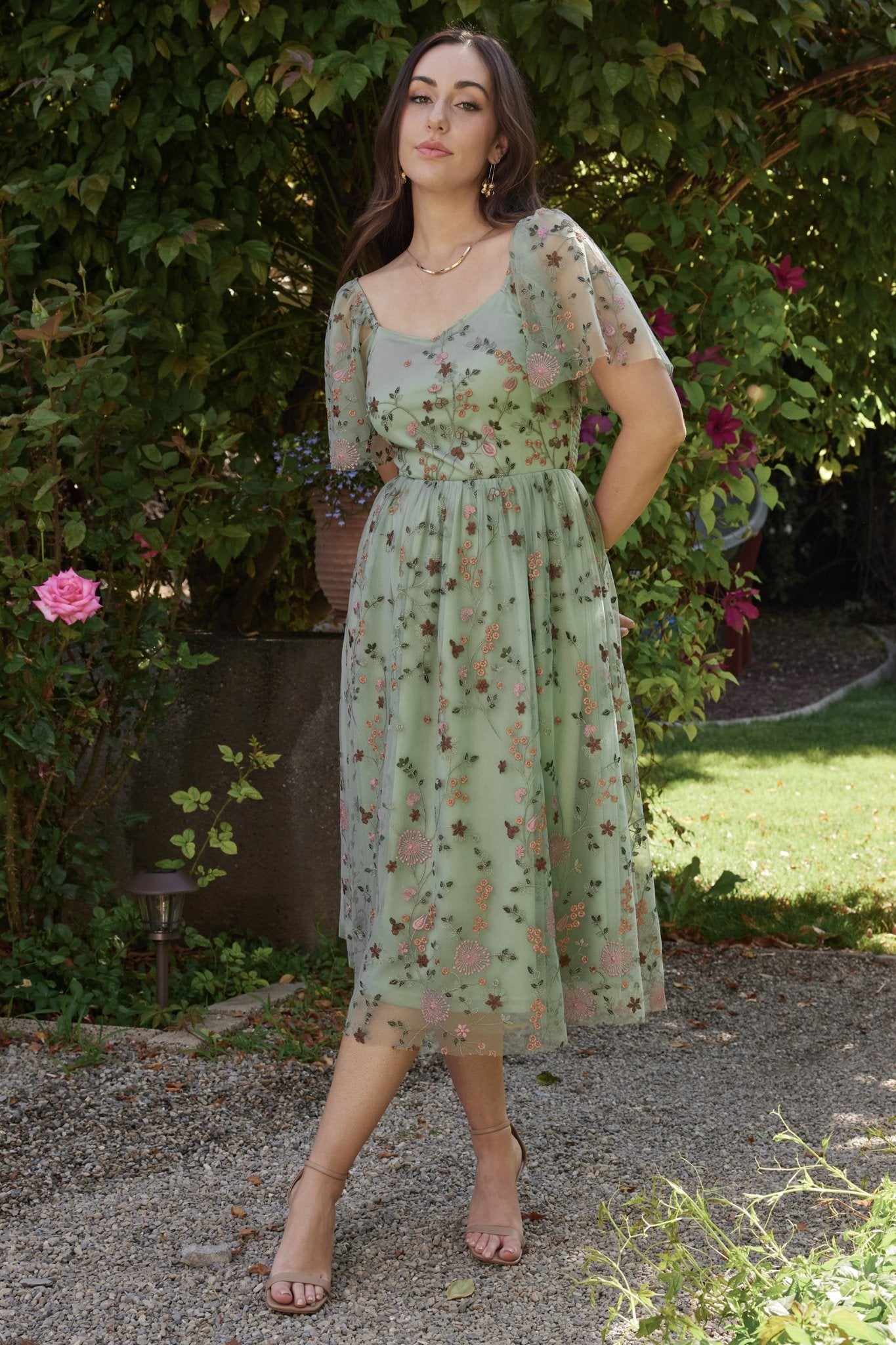 Gwyneth Tulle Midi Dress | Eucalyptus Floral - Baltic Born