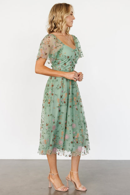 Gwyneth Tulle Midi Dress | Eucalyptus Floral - Baltic Born