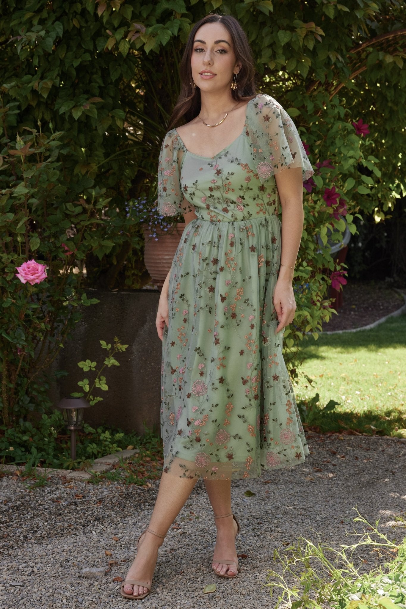 Gwyneth Tulle Midi Dress | Eucalyptus Floral - Baltic Born