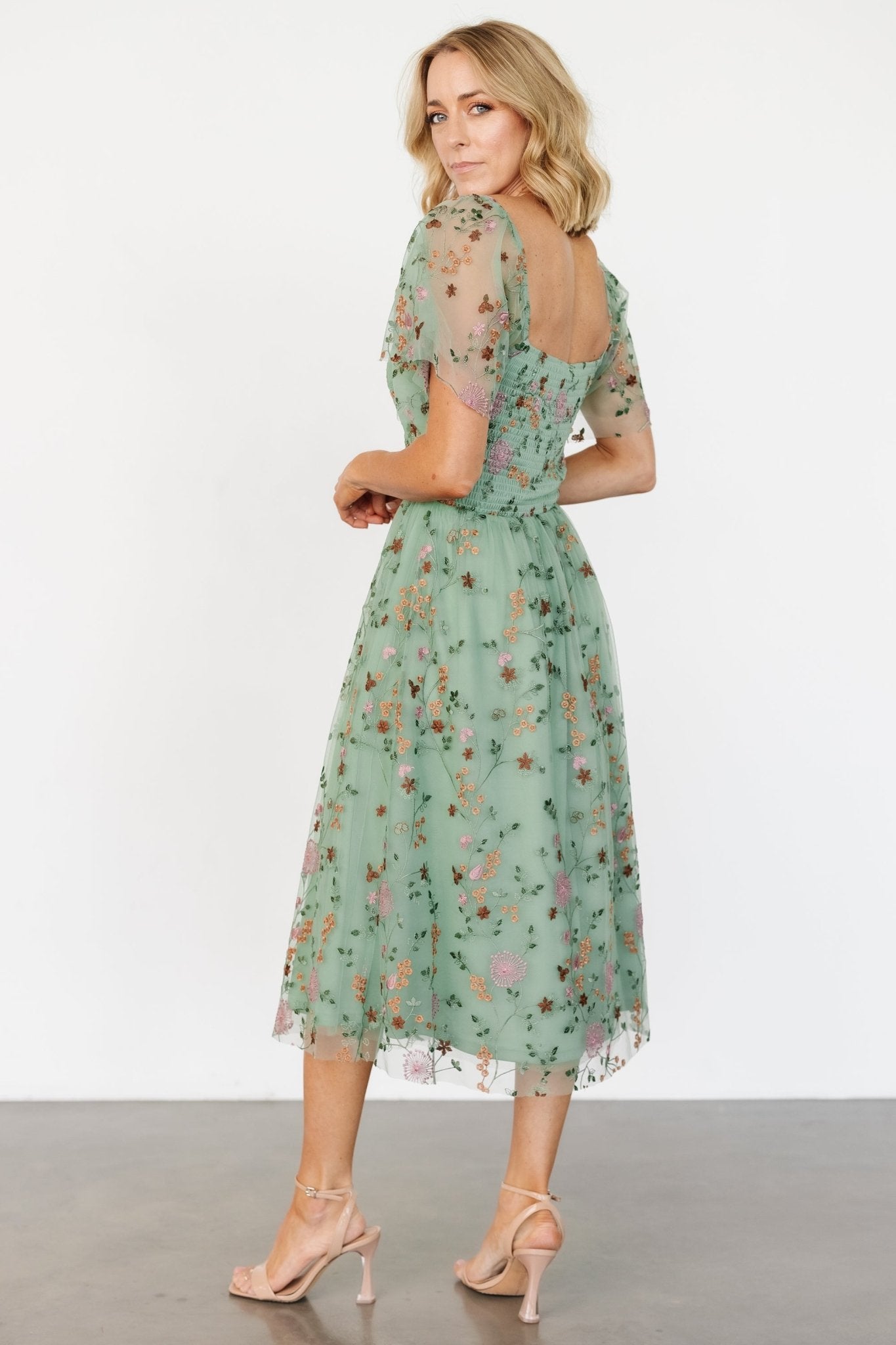 Gwyneth Tulle Midi Dress | Eucalyptus Floral - Baltic Born