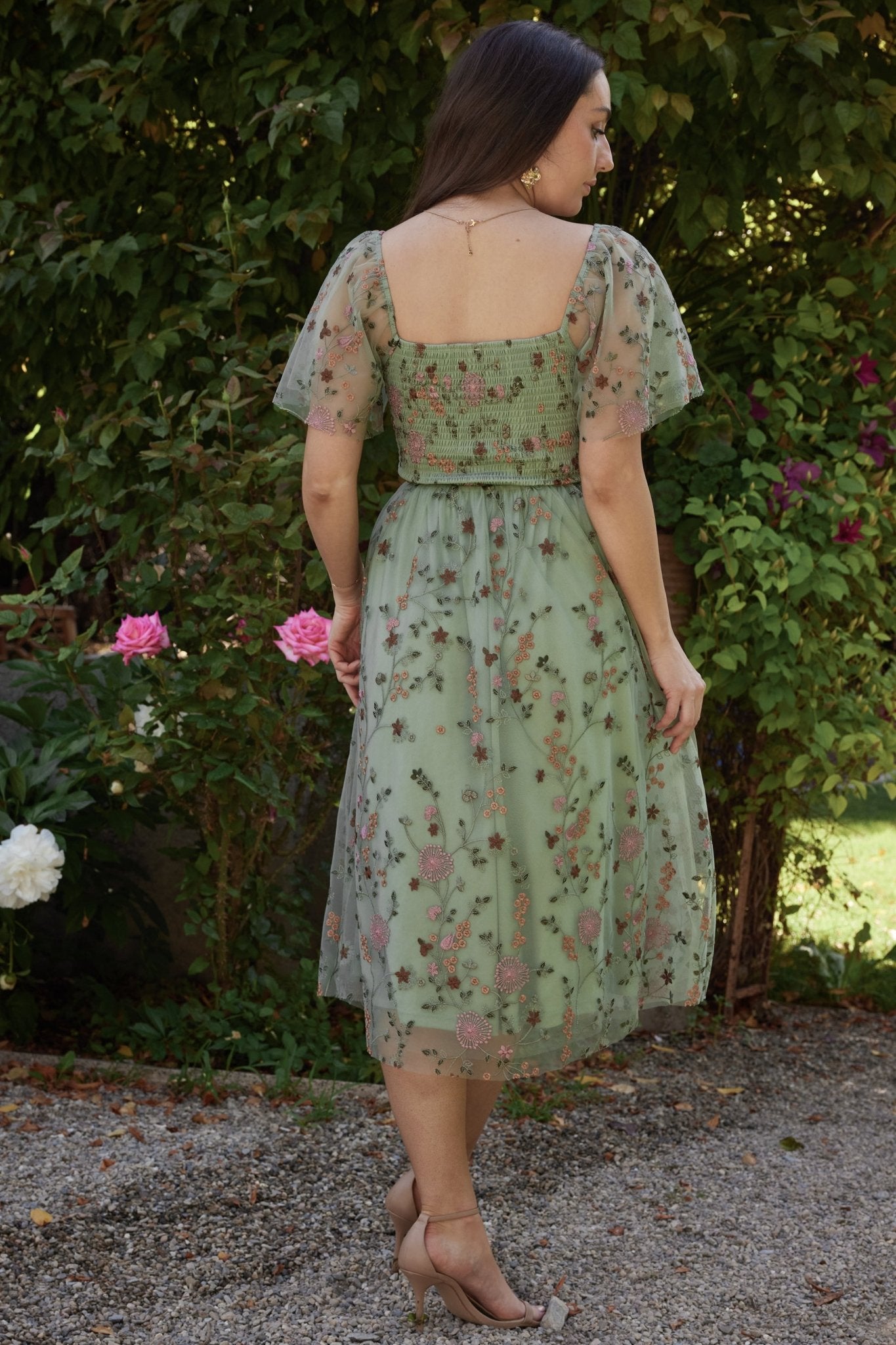 Gwyneth Tulle Midi Dress | Eucalyptus Floral - Baltic Born