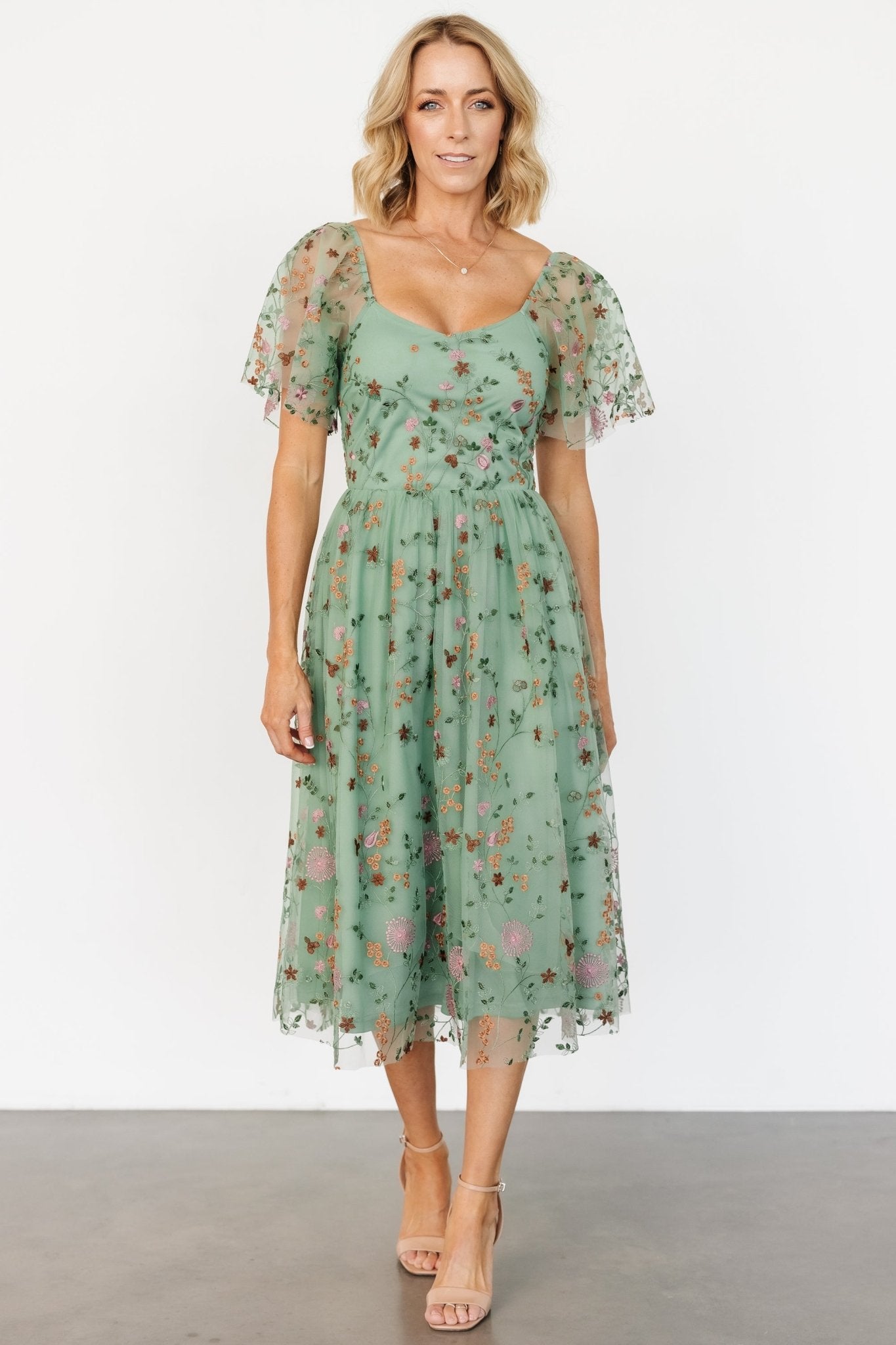 Gwyneth Tulle Midi Dress | Eucalyptus Floral - Baltic Born