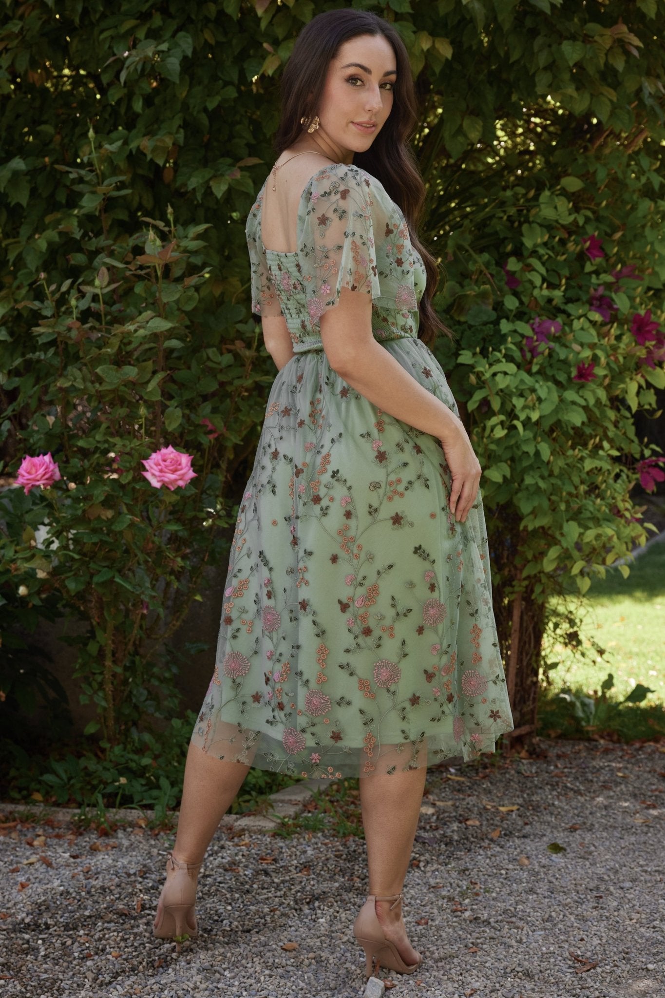 Gwyneth Tulle Midi Dress | Eucalyptus Floral - Baltic Born