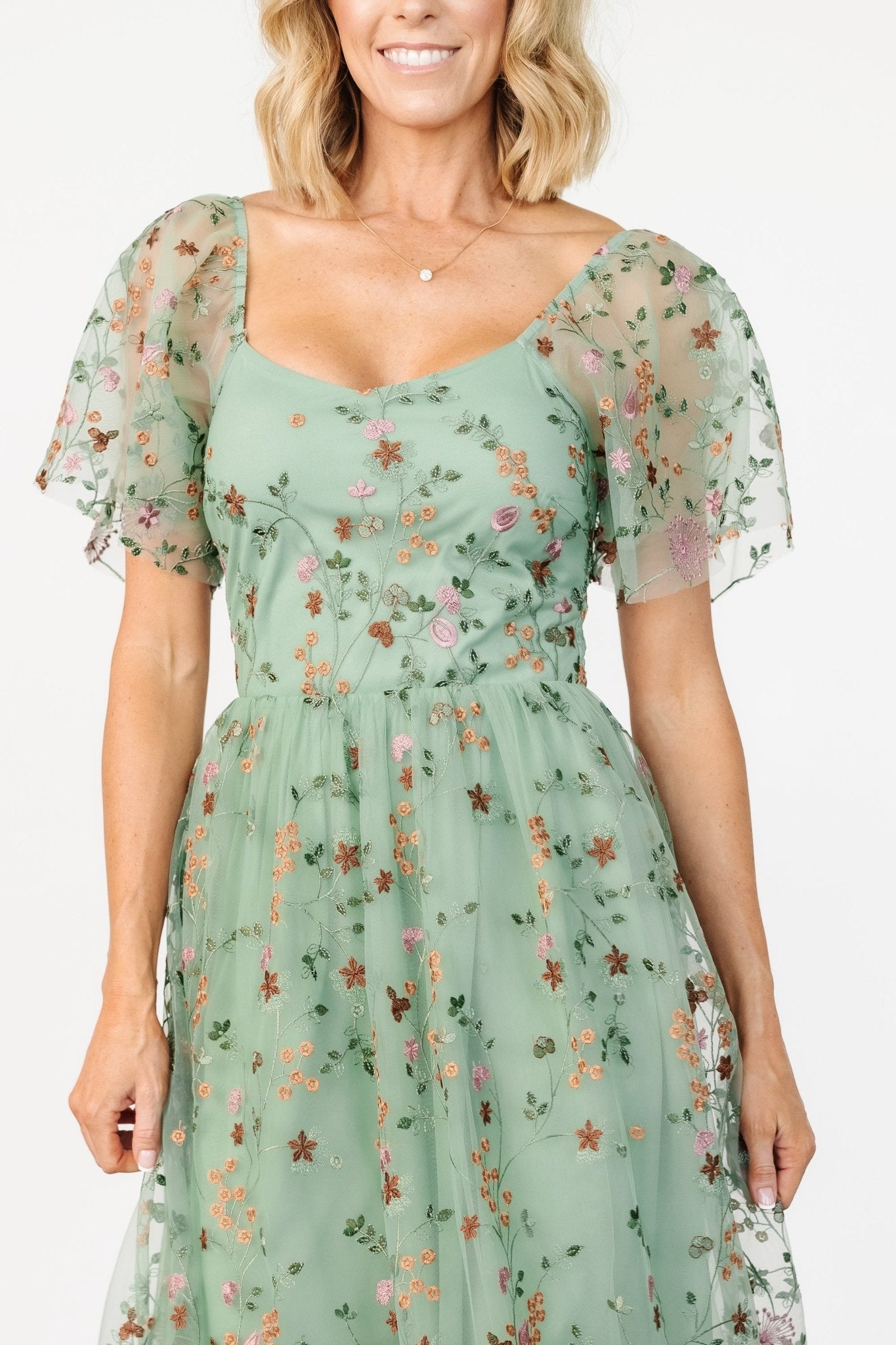 Gwyneth Tulle Midi Dress | Eucalyptus Floral - Baltic Born