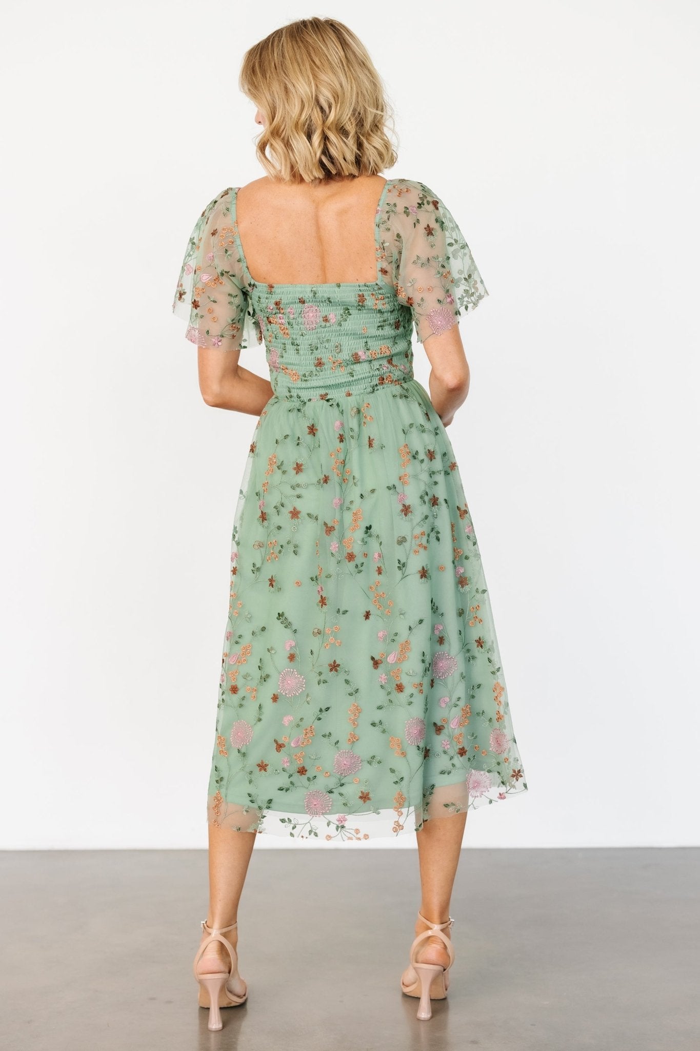 Gwyneth Tulle Midi Dress | Eucalyptus Floral - Baltic Born