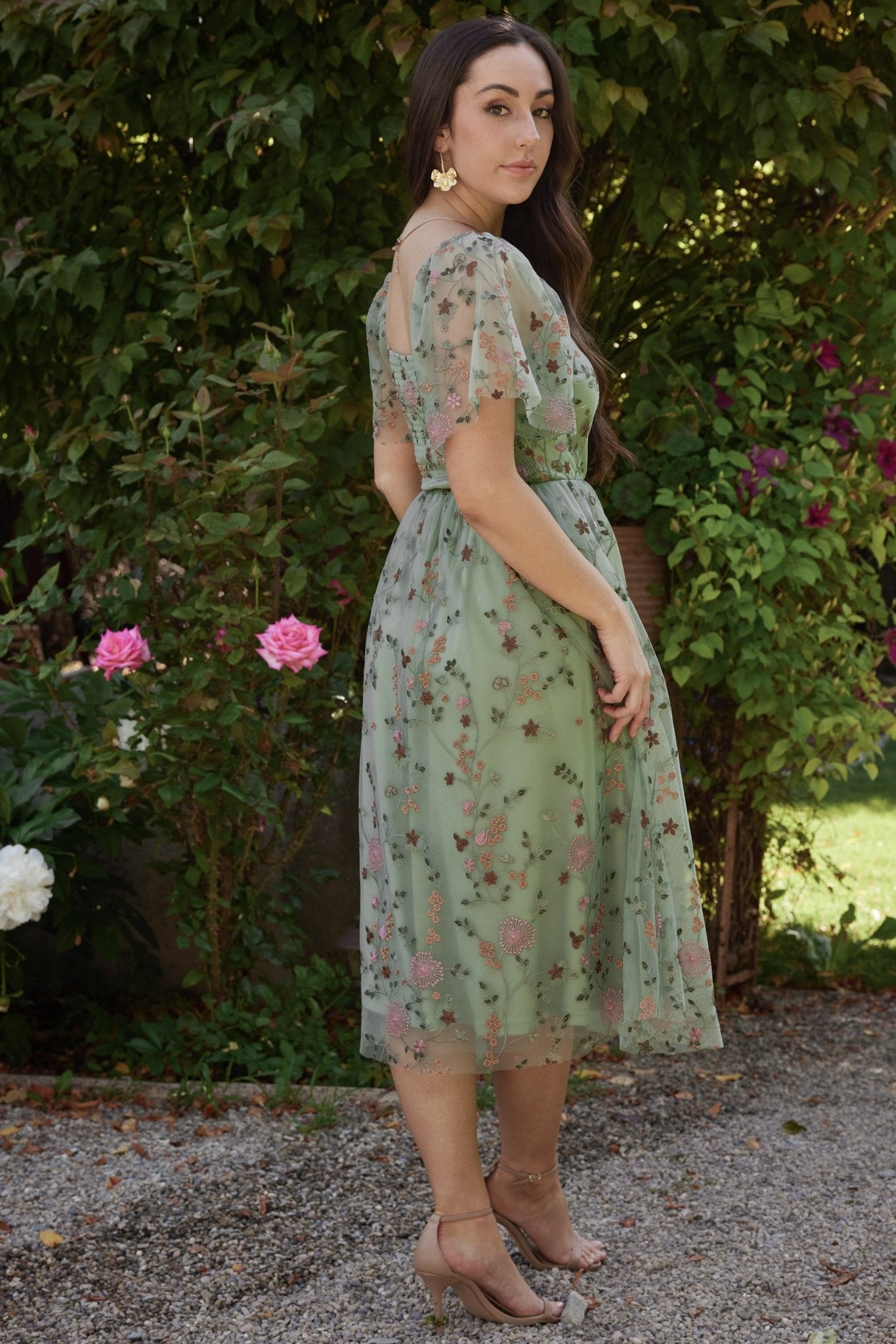 Gwyneth Tulle Midi Dress | Eucalyptus Floral - Baltic Born