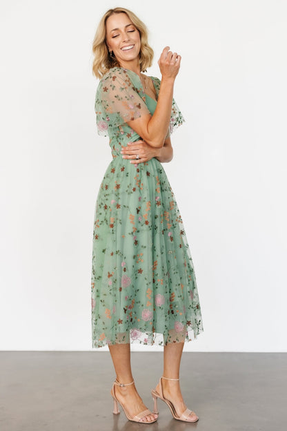 Gwyneth Tulle Midi Dress | Eucalyptus Floral - Baltic Born