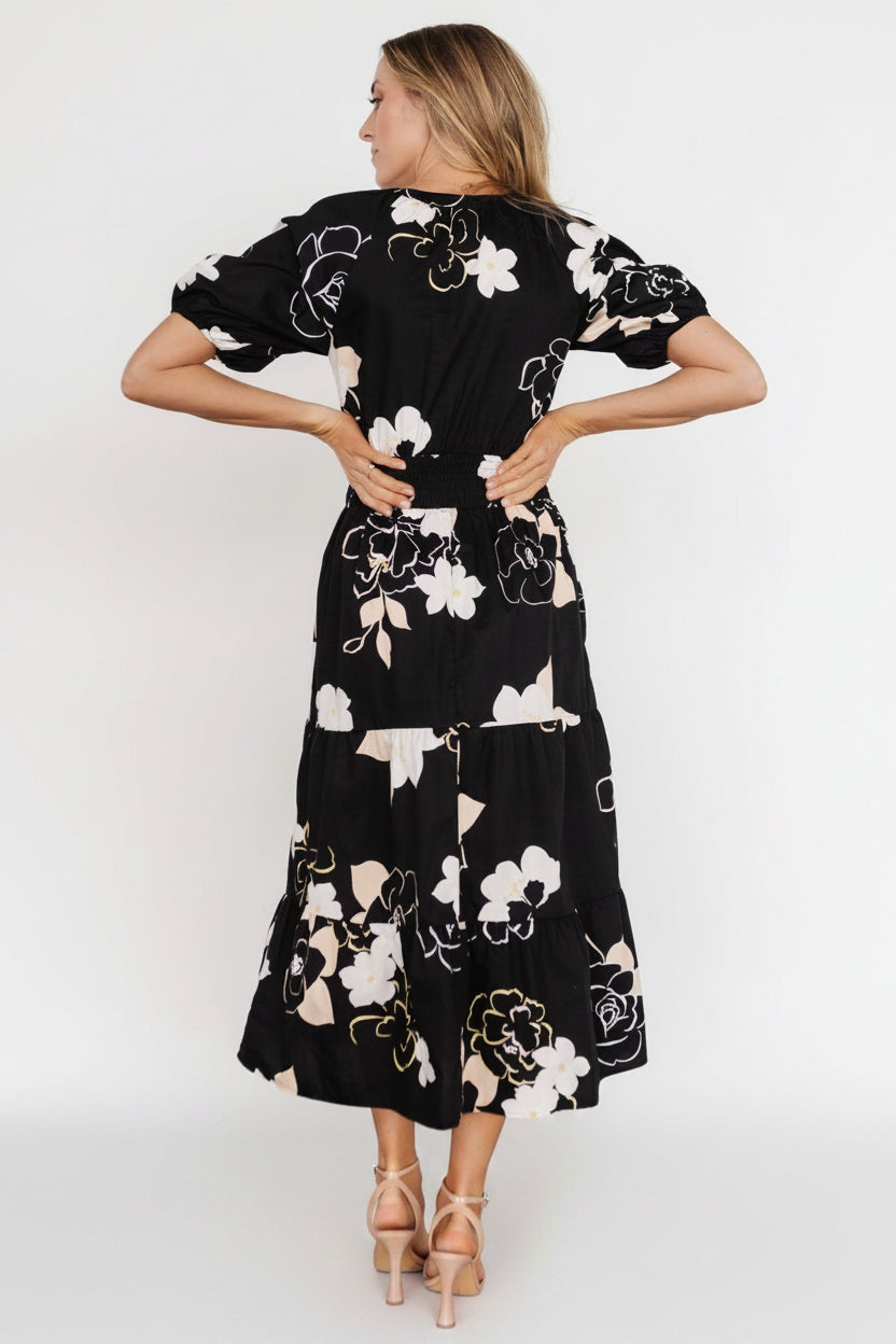 Hacienda Tiered Midi Dress | Black Multi