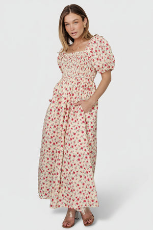 Haddie Smocked Midi Dress | Cream + Rose Floral