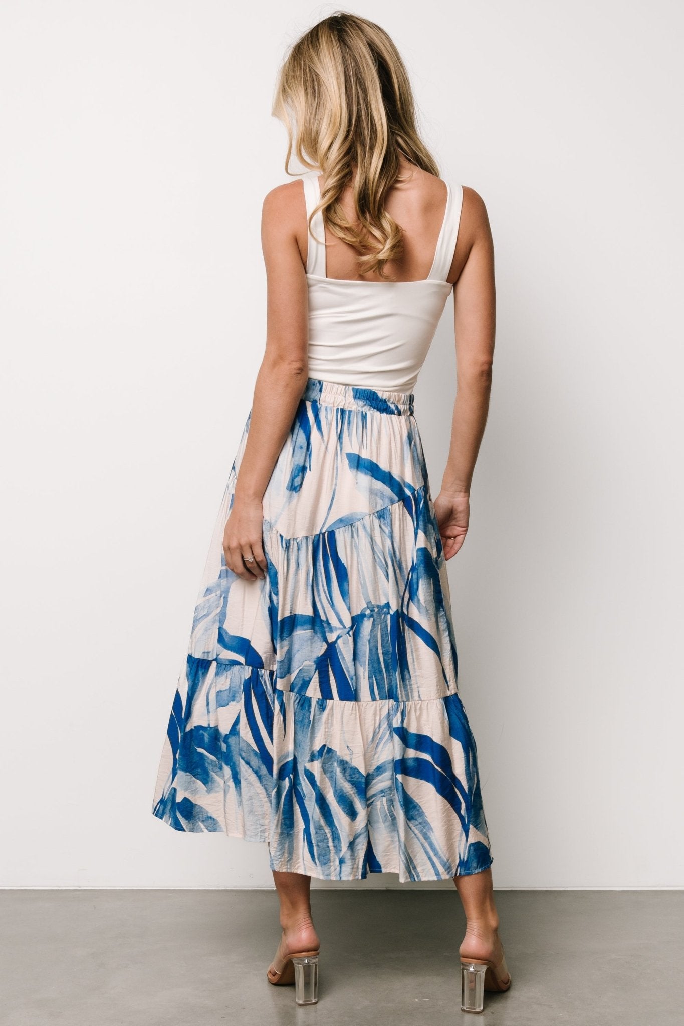 Hailee Tiered Skirt | Off White + Blue - Baltic Born