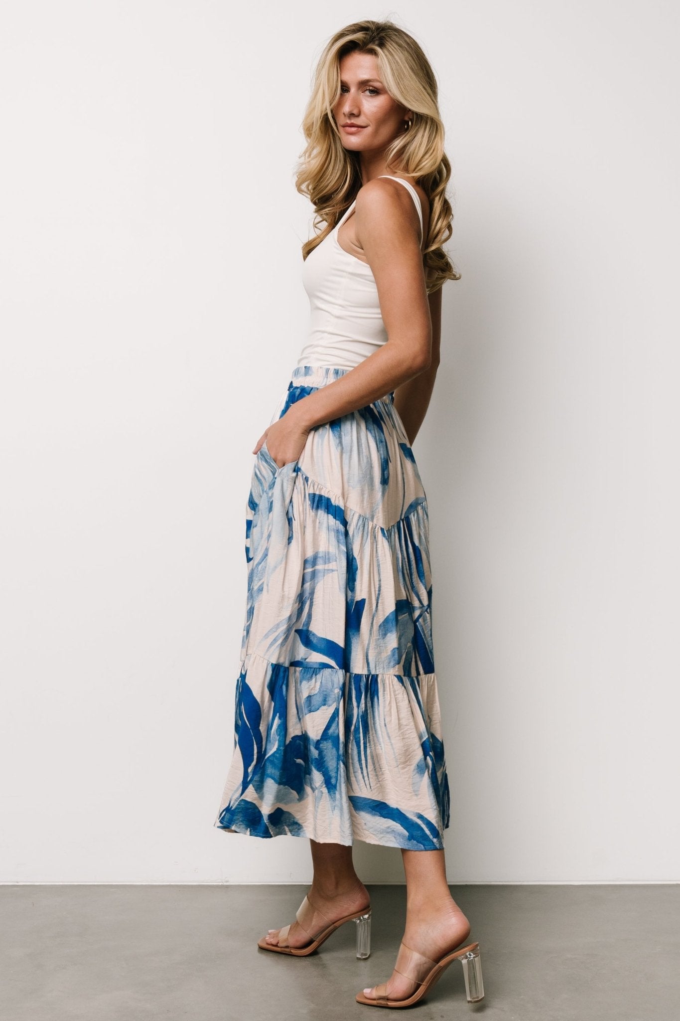 Hailee Tiered Skirt | Off White + Blue - Baltic Born