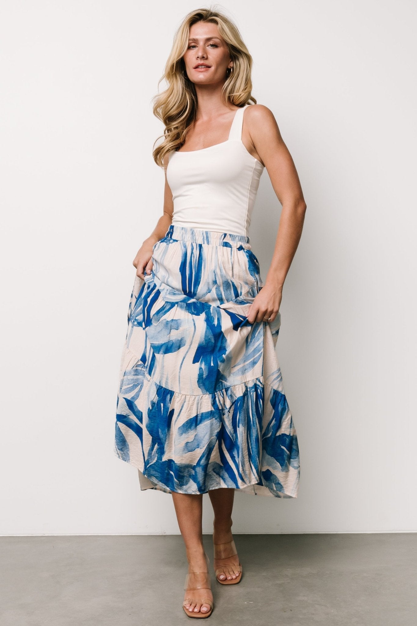 Hailee Tiered Skirt | Off White + Blue - Baltic Born