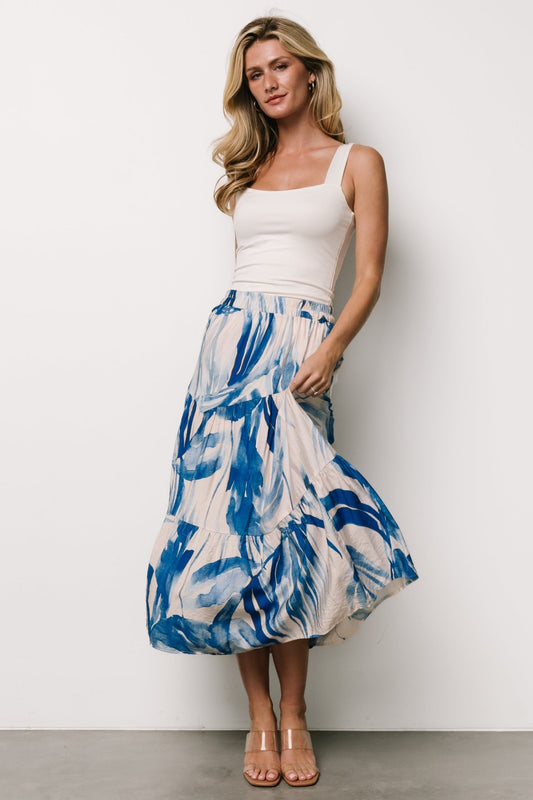 Hailee Tiered Skirt | Off White + Blue - Baltic Born