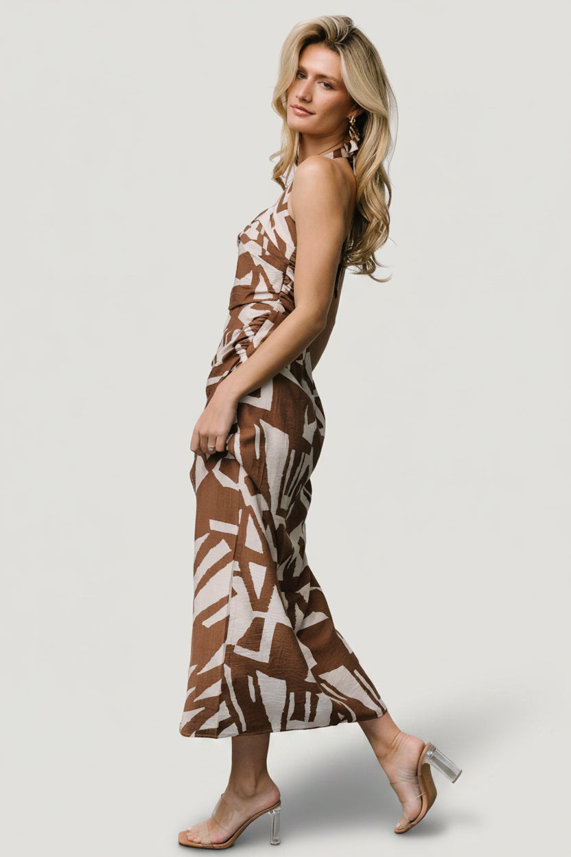 Baltic Born Womens Halin Halter Dress | Brown + Natural Print | Size: Medium Baltic Born Womens Halin Halter Dress | Brown + Natural Print | Size: Medium