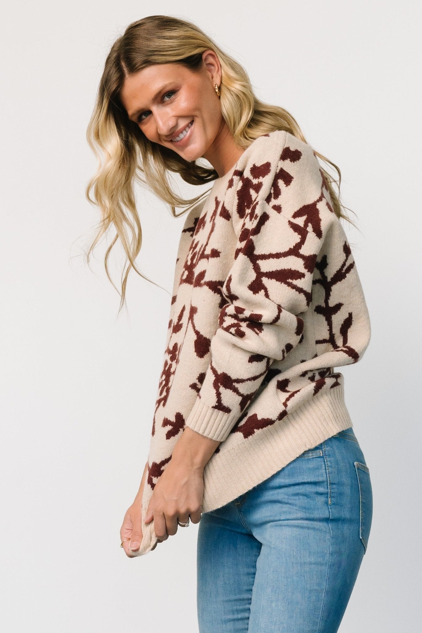 Hallstatt Sweater | Beige + Merlot Print - Baltic Born