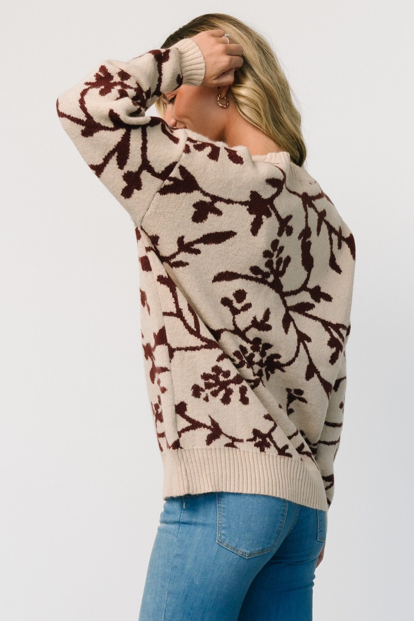 Hallstatt Sweater | Beige + Merlot Print - Baltic Born