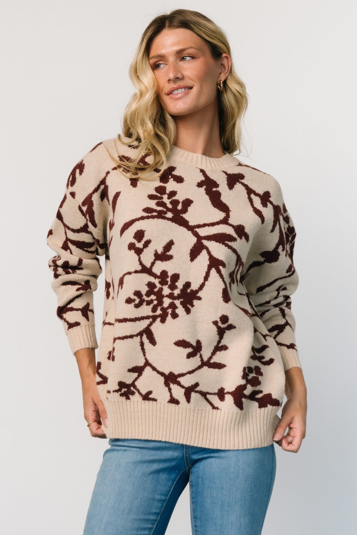 Hallstatt Sweater | Beige + Merlot Print - Baltic Born