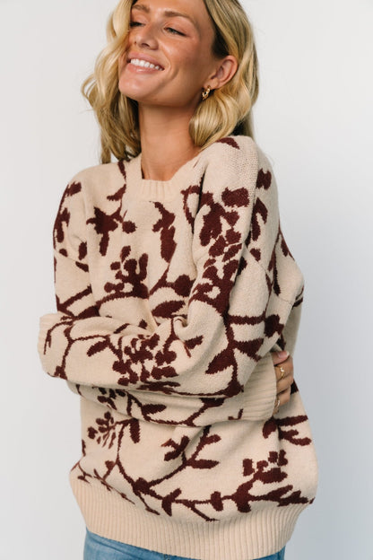 Hallstatt Sweater | Beige + Merlot Print - Baltic Born