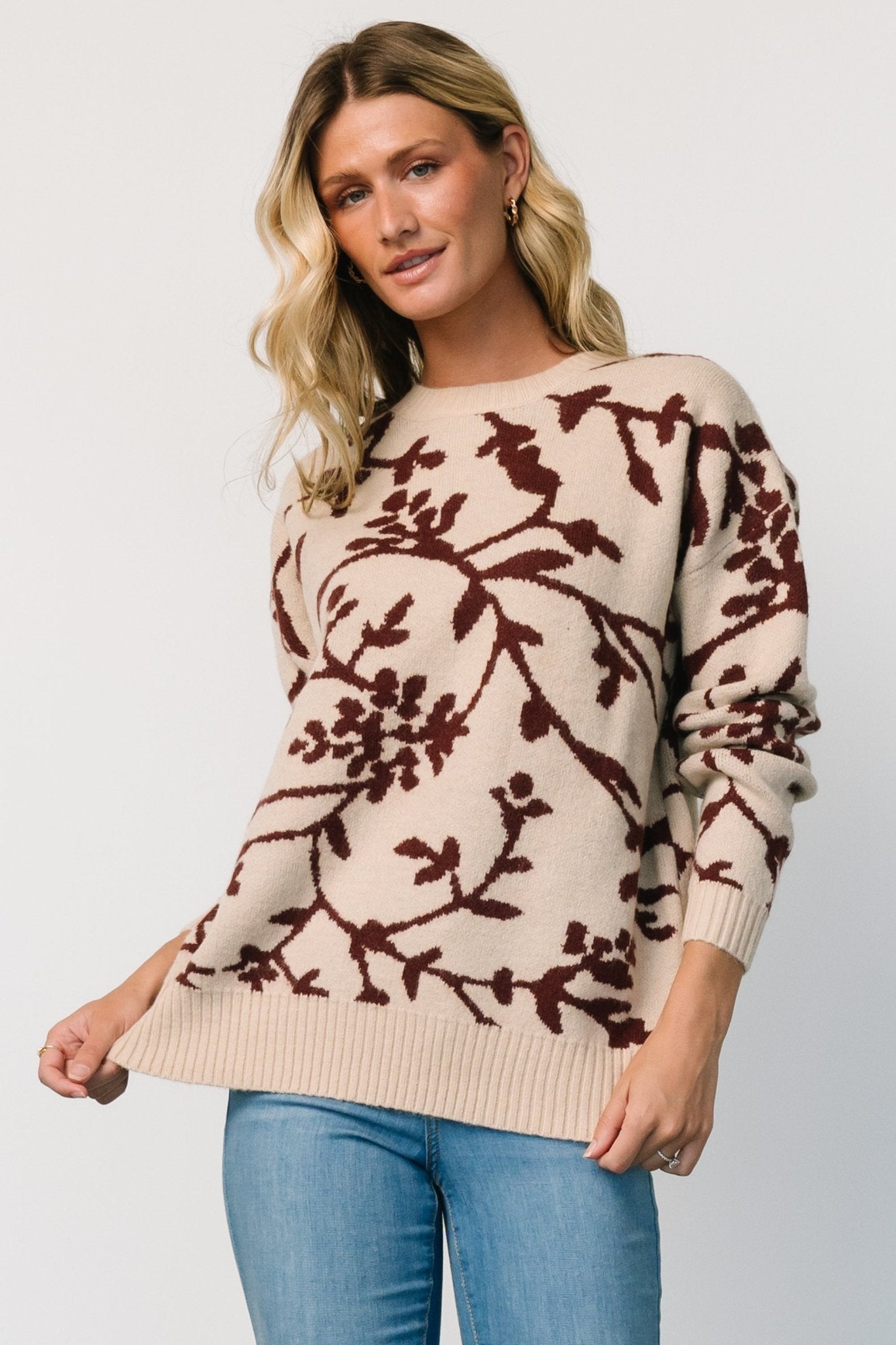 Hallstatt Sweater | Beige + Merlot Print - Baltic Born