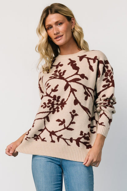 Hallstatt Sweater | Beige + Merlot Print - Baltic Born