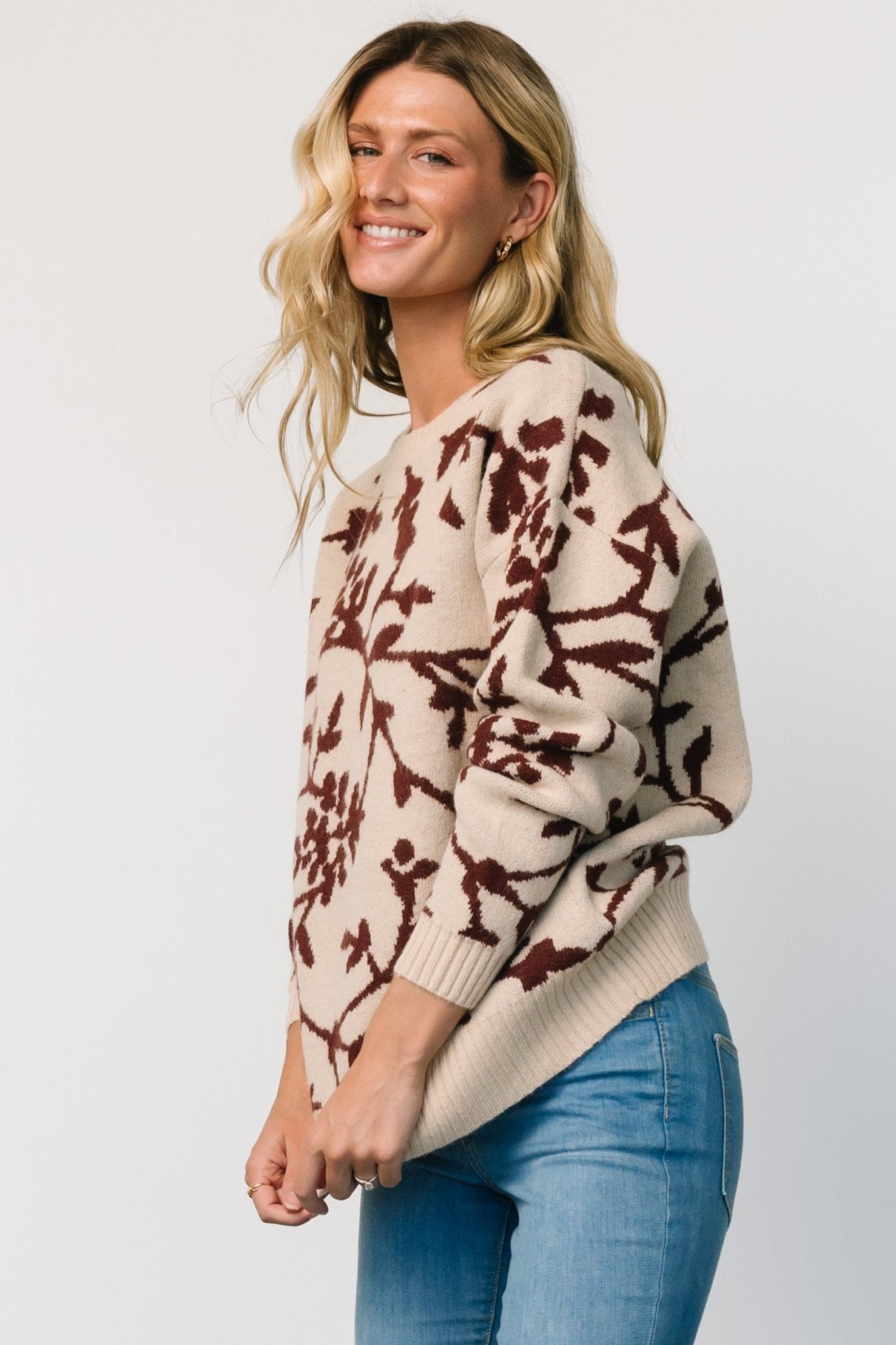 Hallstatt Sweater | Beige + Merlot Print - Baltic Born