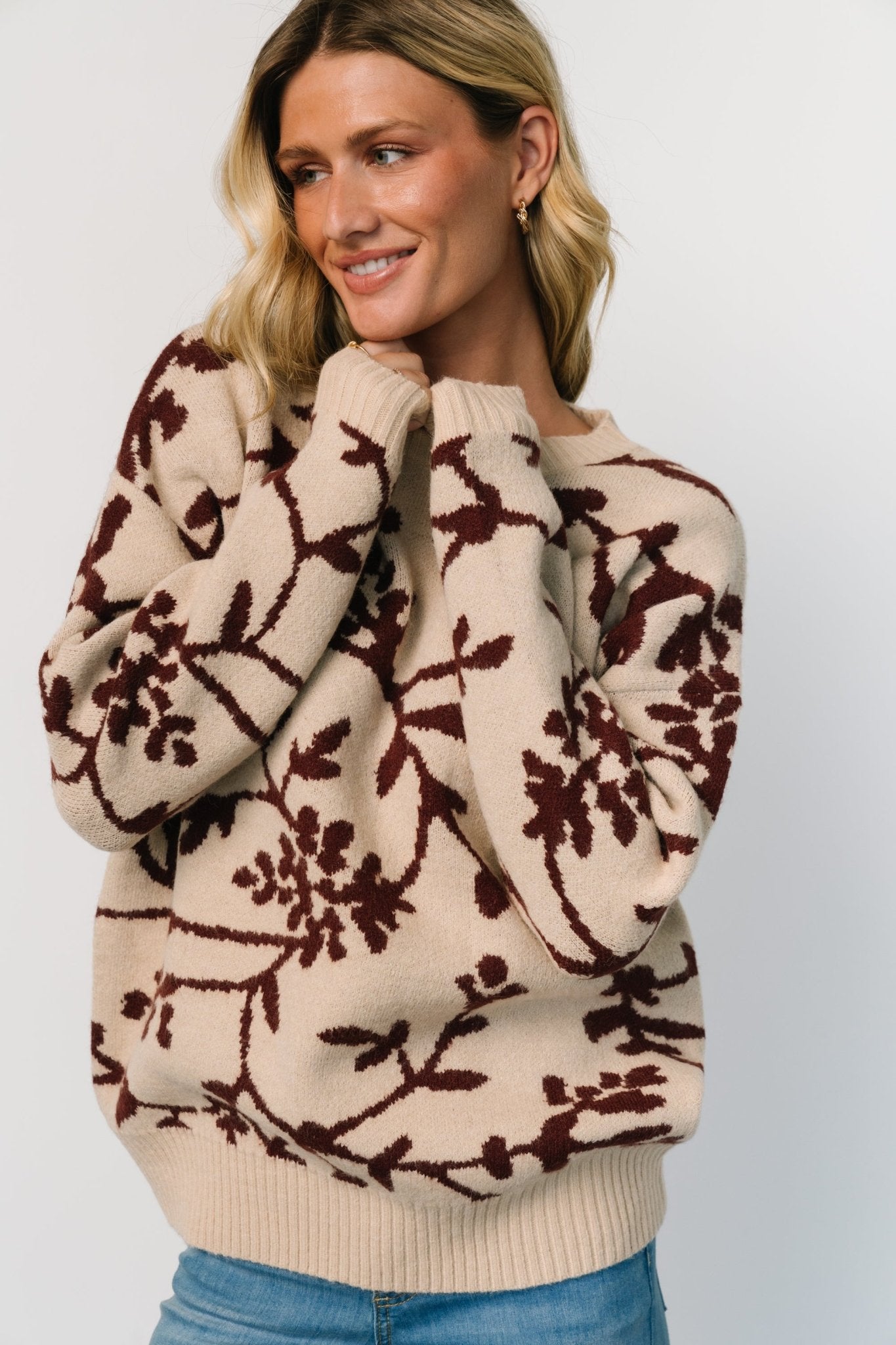 Hallstatt Sweater | Beige + Merlot Print - Baltic Born