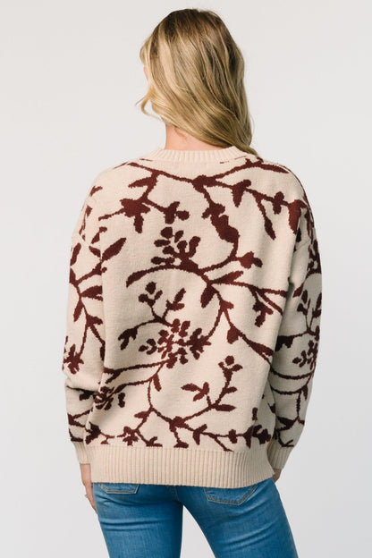 Hallstatt Sweater | Beige + Merlot Print - Baltic Born