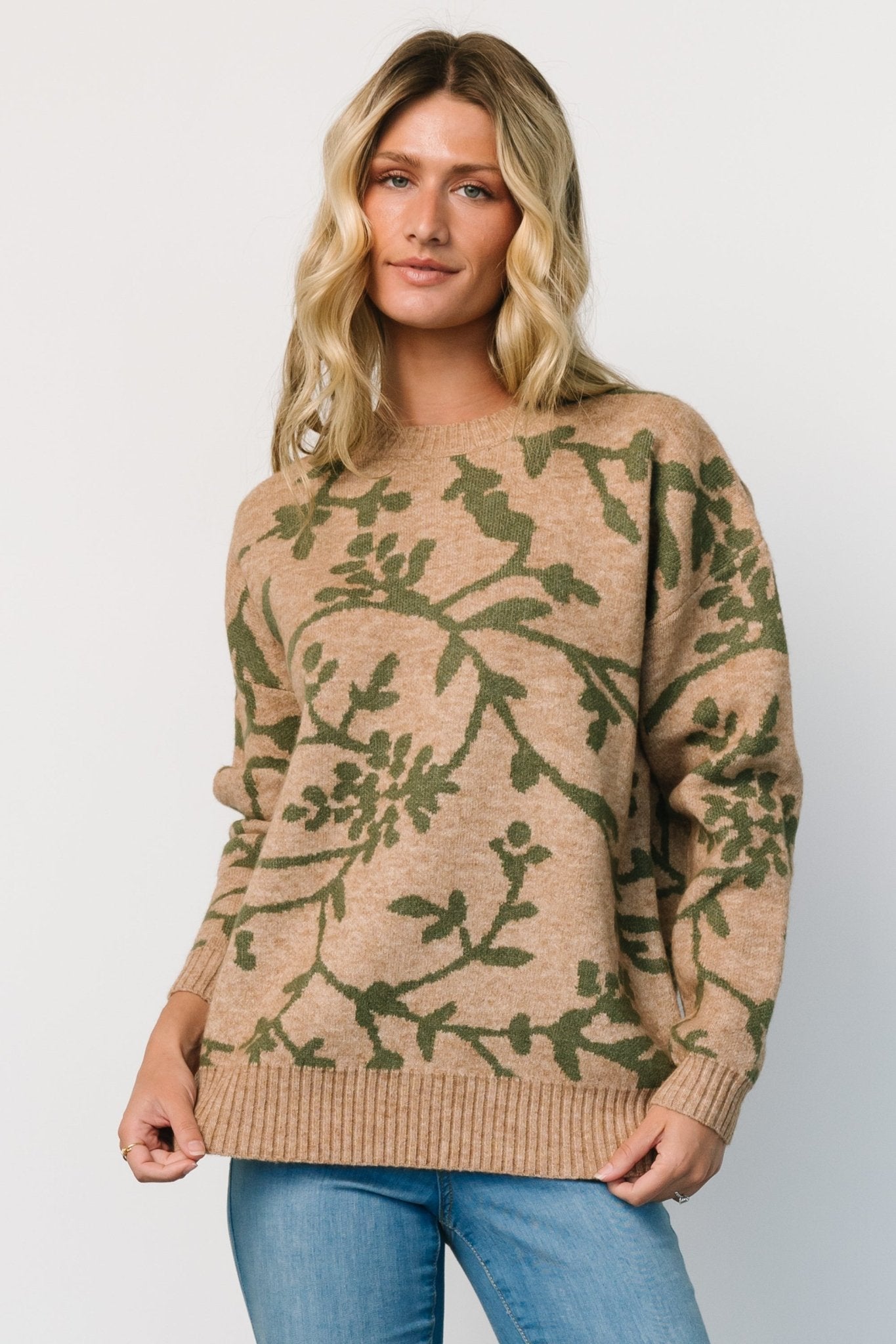 Hallstatt Sweater | Camel + Green Print - Baltic Born