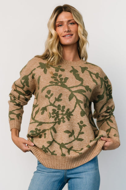 Hallstatt Sweater | Camel + Green Print - Baltic Born