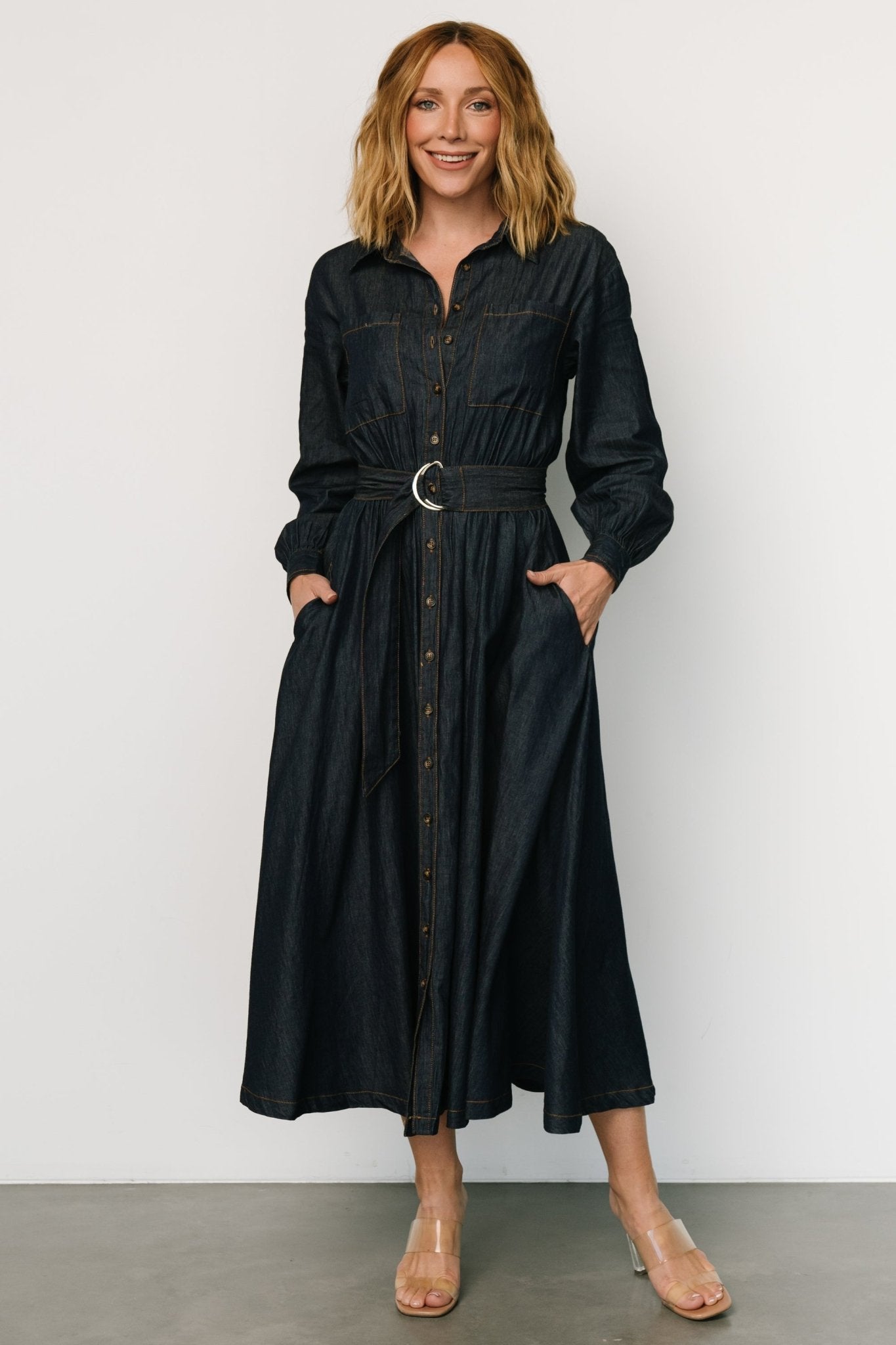 Hansel Long Sleeve Denim Dress | Dark Blue - Baltic Born