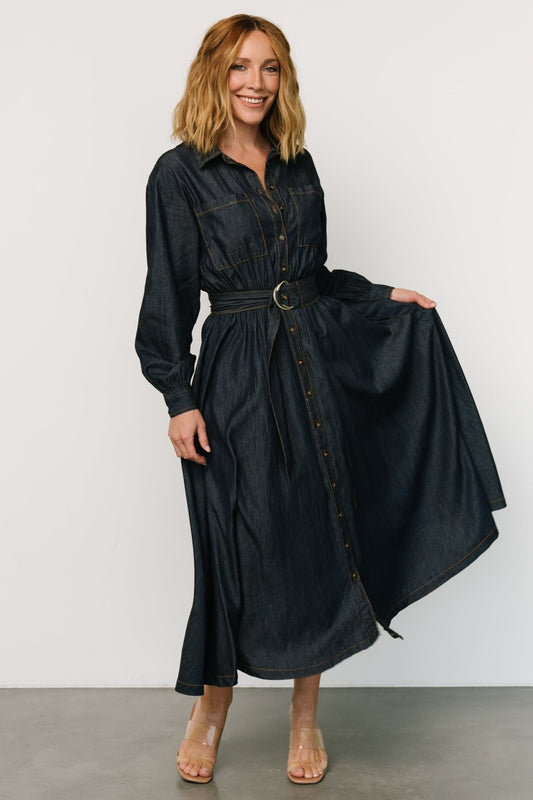 Hansel Long Sleeve Denim Dress | Dark Blue - Baltic Born