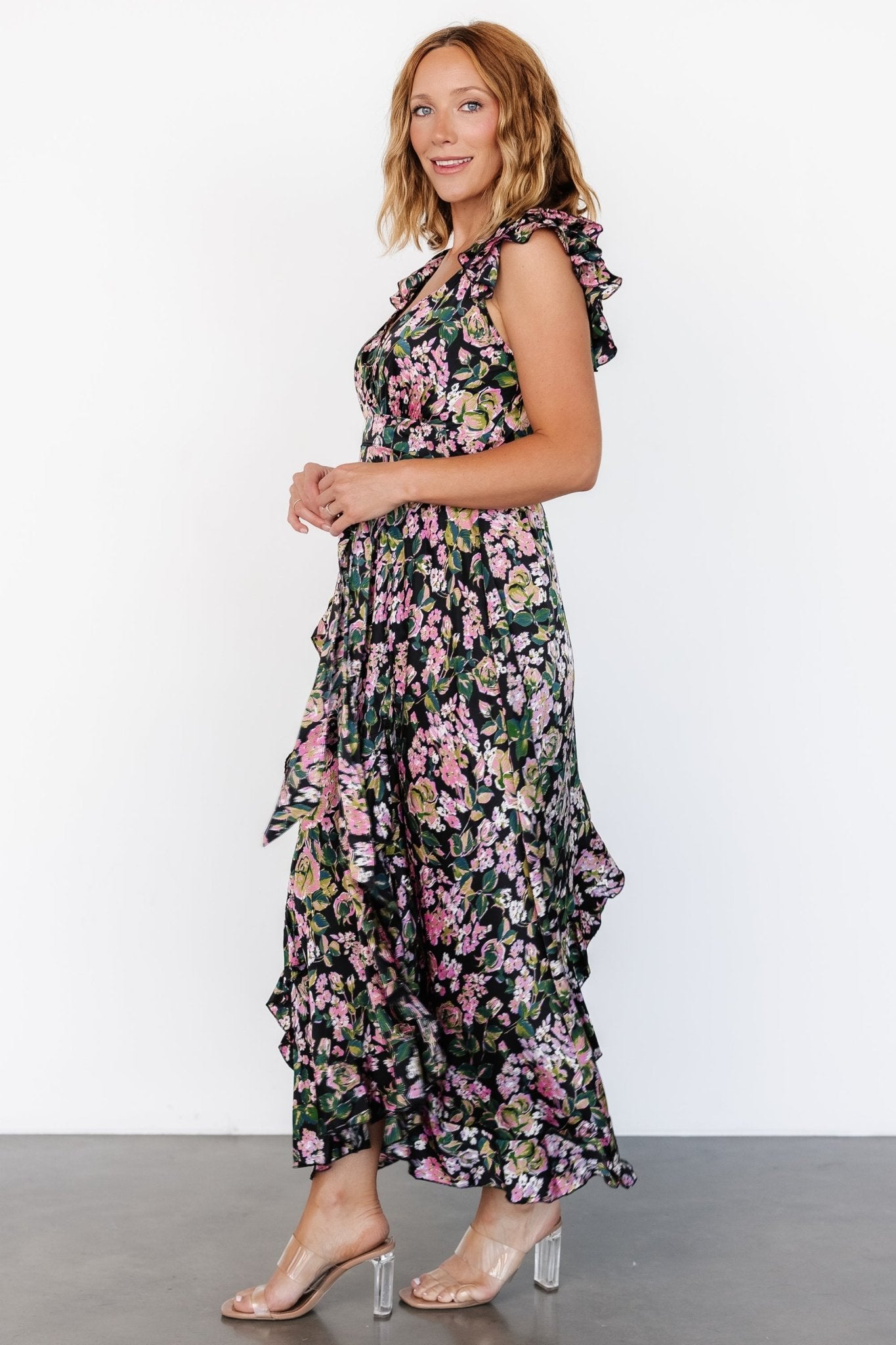 Harlow Satin Maxi Dress | Black Multi - Baltic Born