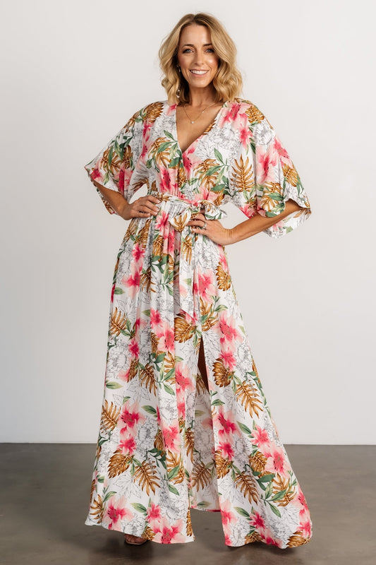 Harmonia Kimono Maxi Dress | White Multi Print - Baltic Born