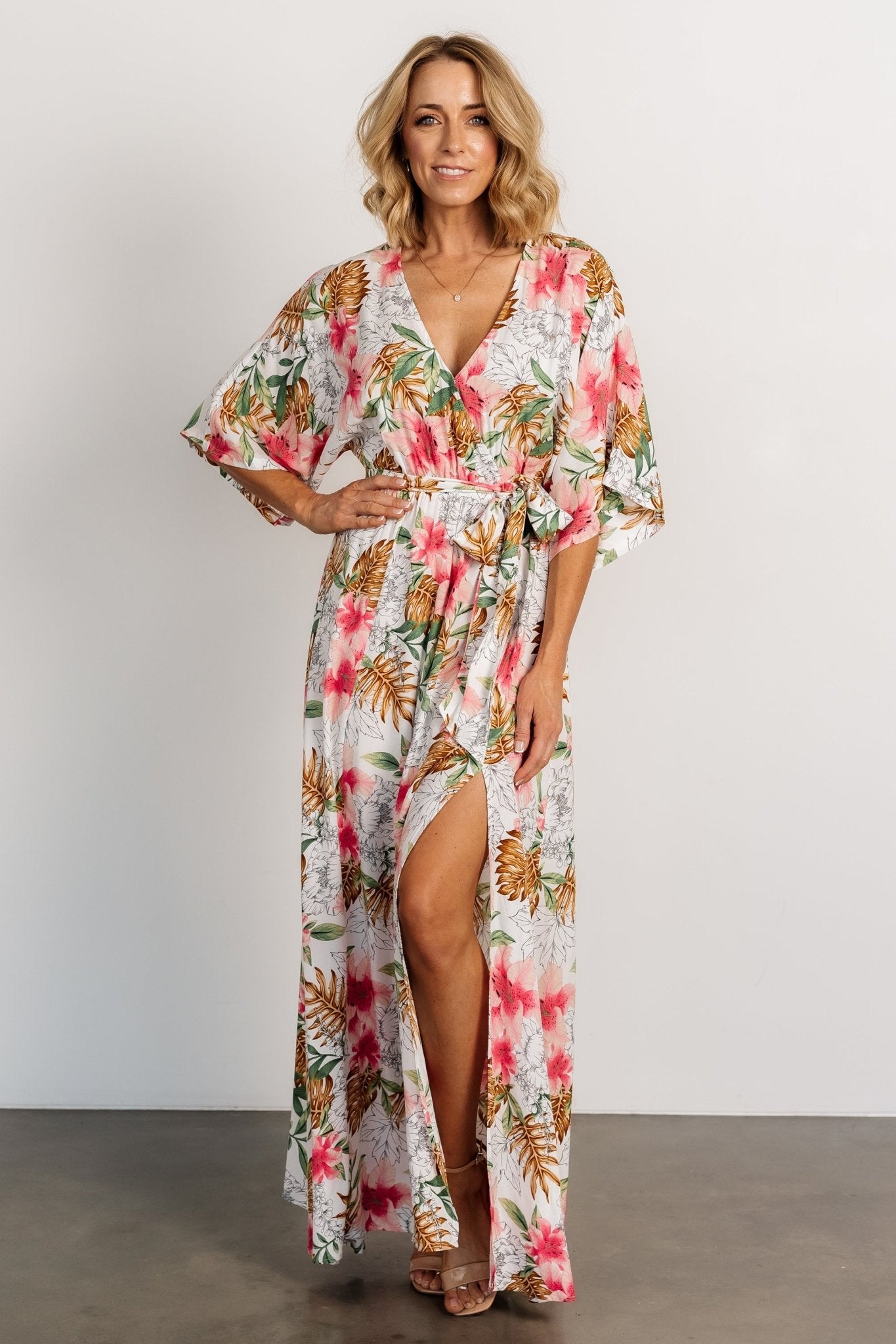 Harmonia Kimono Maxi Dress | White Multi Print - Baltic Born