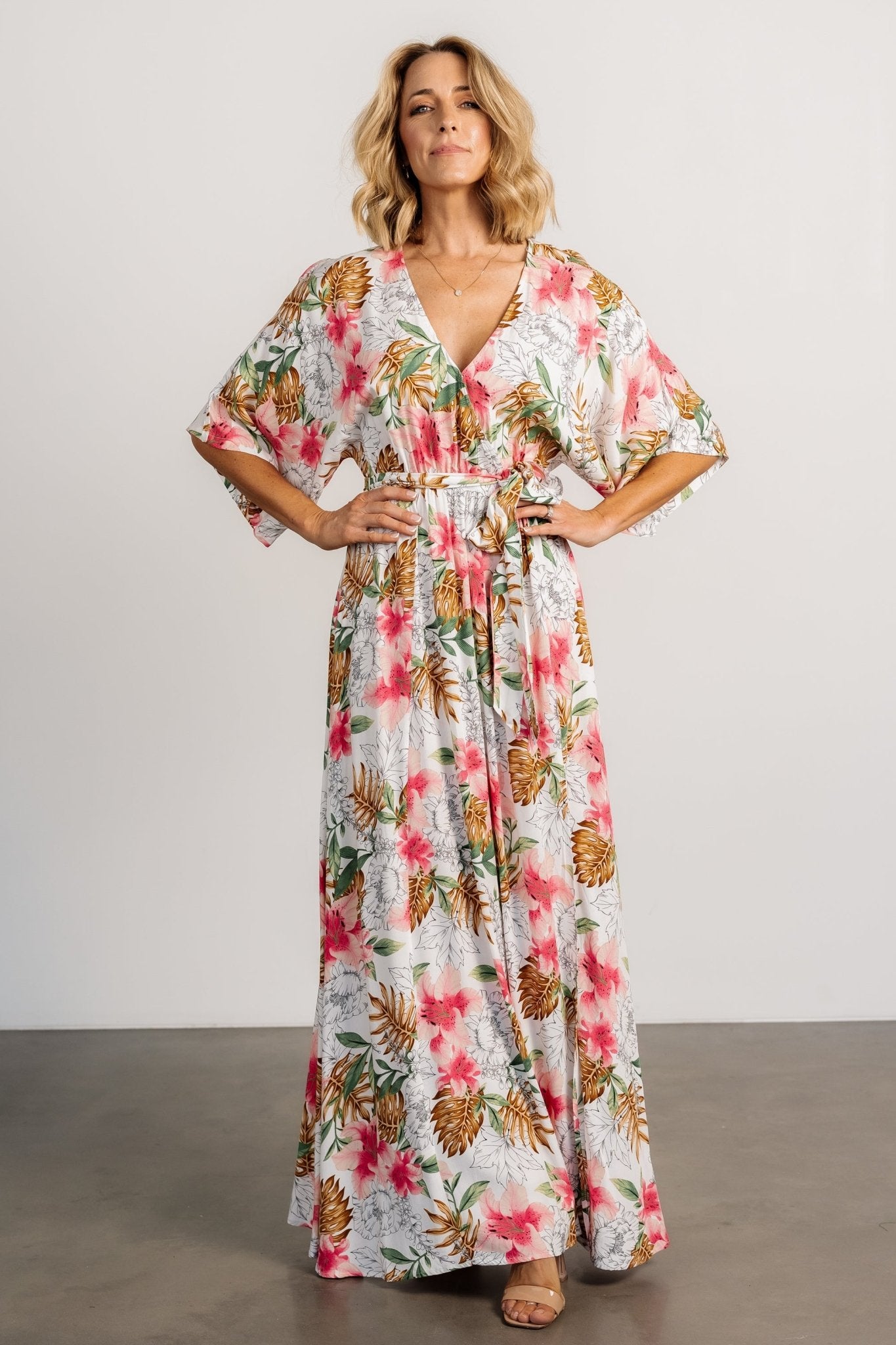 Harmonia Kimono Maxi Dress | White Multi Print - Baltic Born